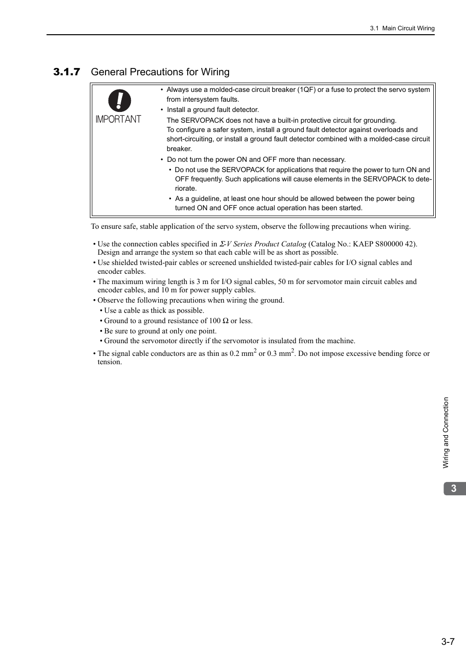 7 general precautions for wiring | Yaskawa Σ-V Series AC Servo Drives Rotational Motor MECHATROLINK-III User Manual | Page 44 / 337