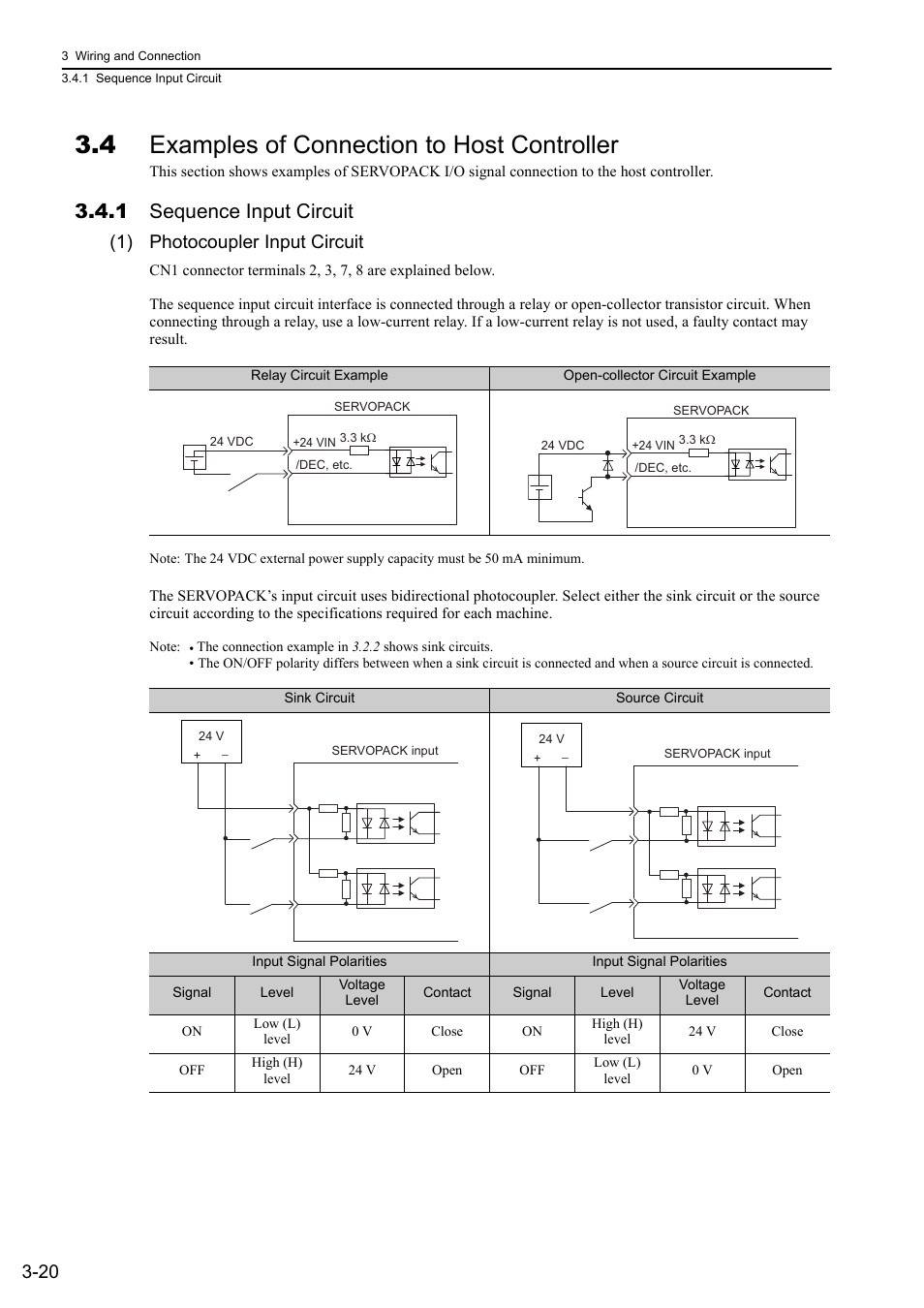 4 examples of connection to host controller, 1 sequence input circuit, 1) photocoupler input circuit | Yaskawa Σ-V Series AC Servo Drives Rotational Motor MECHATROLINK-III User Manual | Page 57 / 337