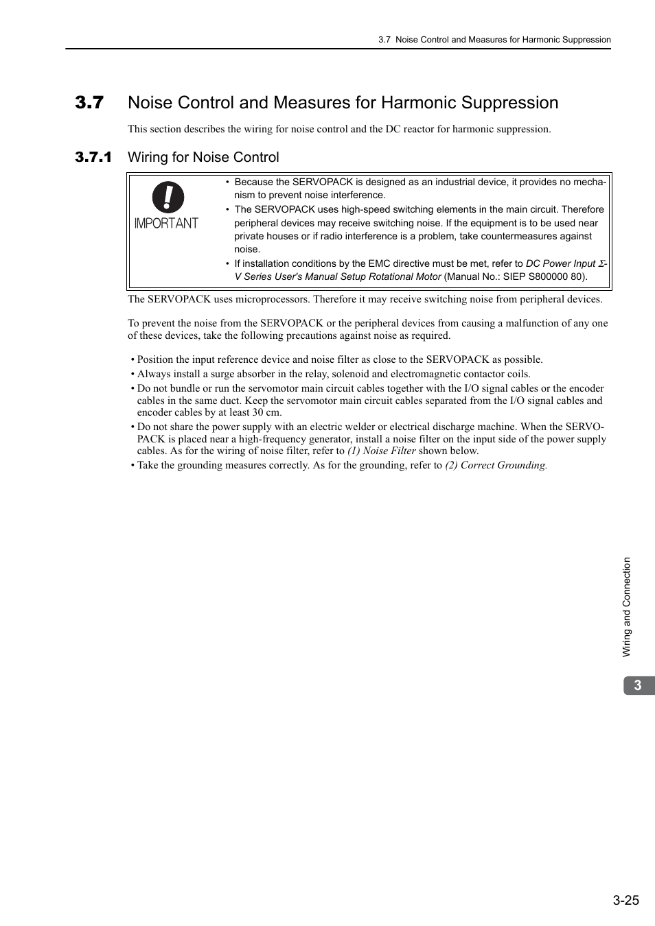 1 wiring for noise control | Yaskawa Σ-V Series AC Servo Drives Rotational Motor MECHATROLINK-III User Manual | Page 62 / 337