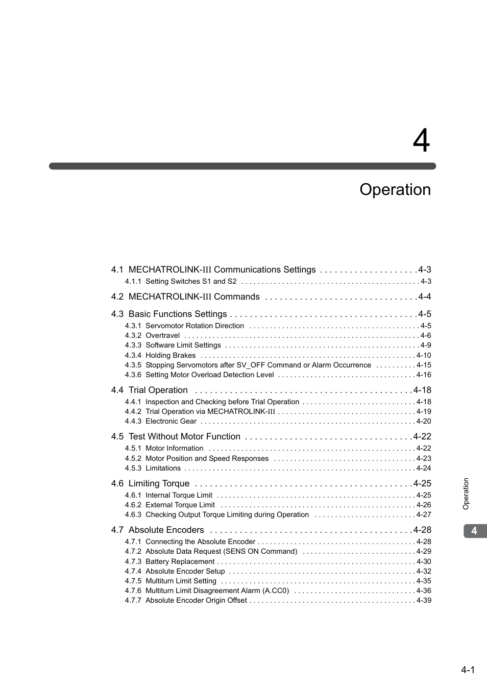 4 operation, Operation | Yaskawa Σ-V Series AC Servo Drives Rotational Motor MECHATROLINK-III User Manual | Page 66 / 337