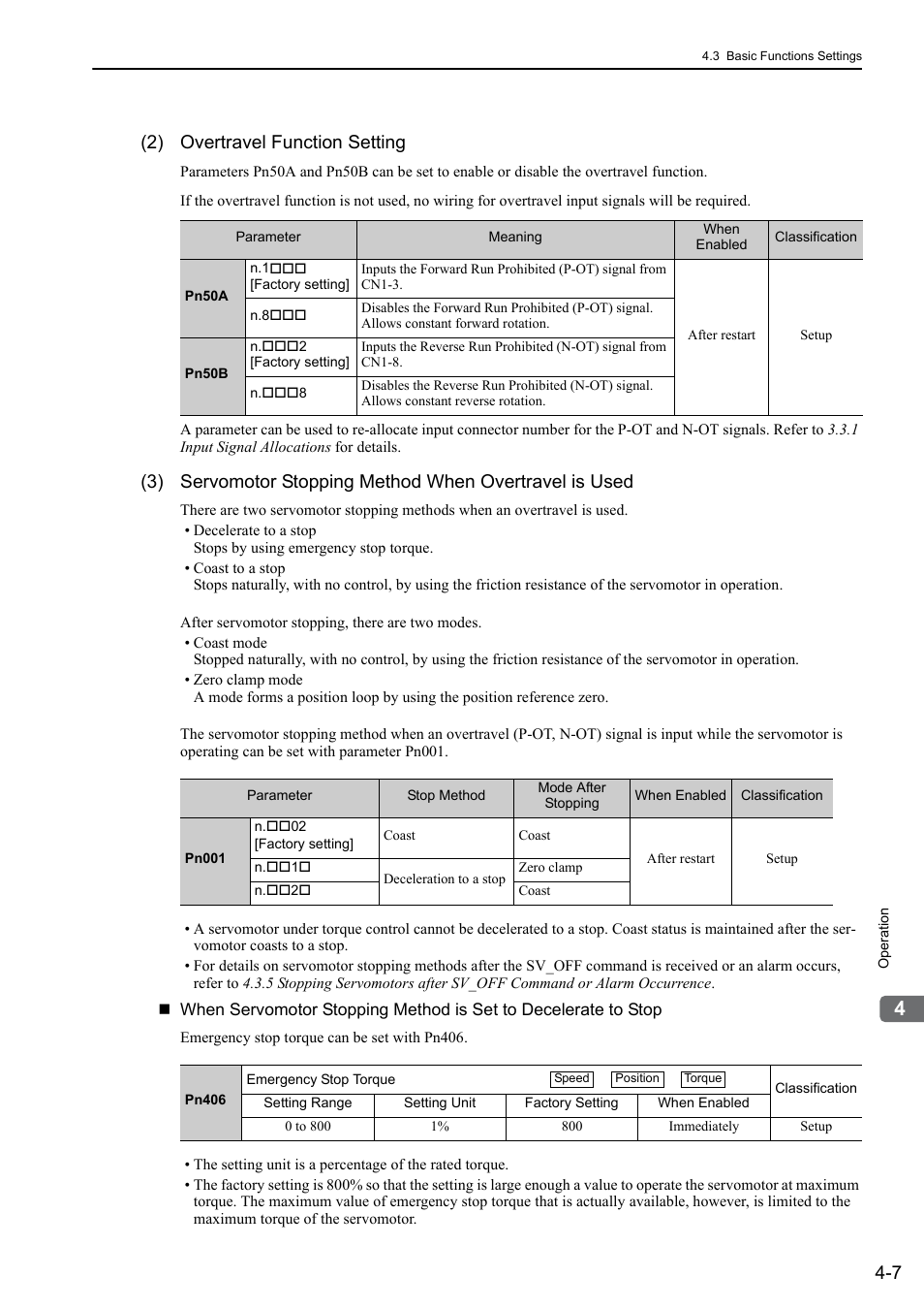 2) overtravel function setting | Yaskawa Σ-V Series AC Servo Drives Rotational Motor MECHATROLINK-III User Manual | Page 72 / 337