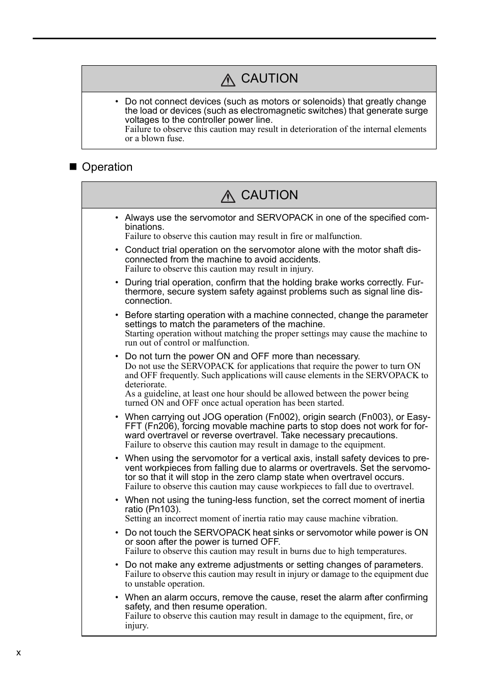 Caution, Operation | Yaskawa AC Servo Drives DC Power Input Sigma-5 Series User Manual | Page 10 / 55