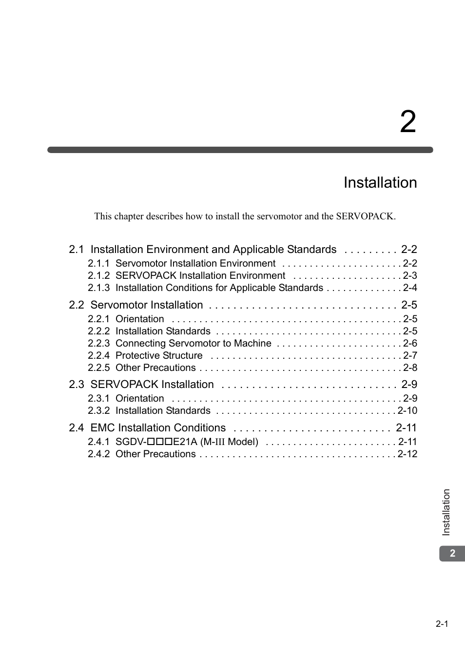 2 installation, Installation | Yaskawa AC Servo Drives DC Power Input Sigma-5 Series User Manual | Page 18 / 55