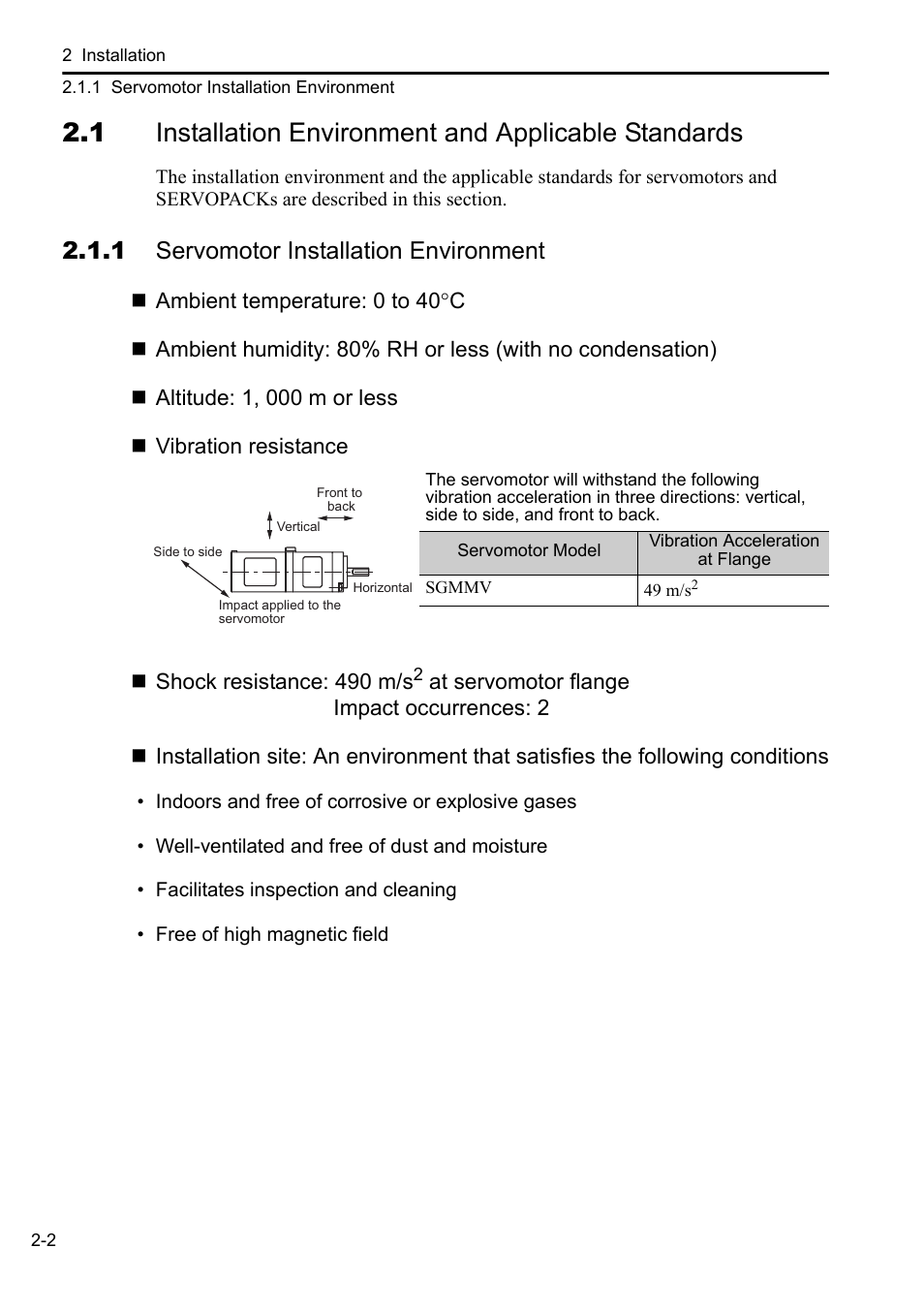 1 servomotor installation environment | Yaskawa AC Servo Drives DC Power Input Sigma-5 Series User Manual | Page 19 / 55