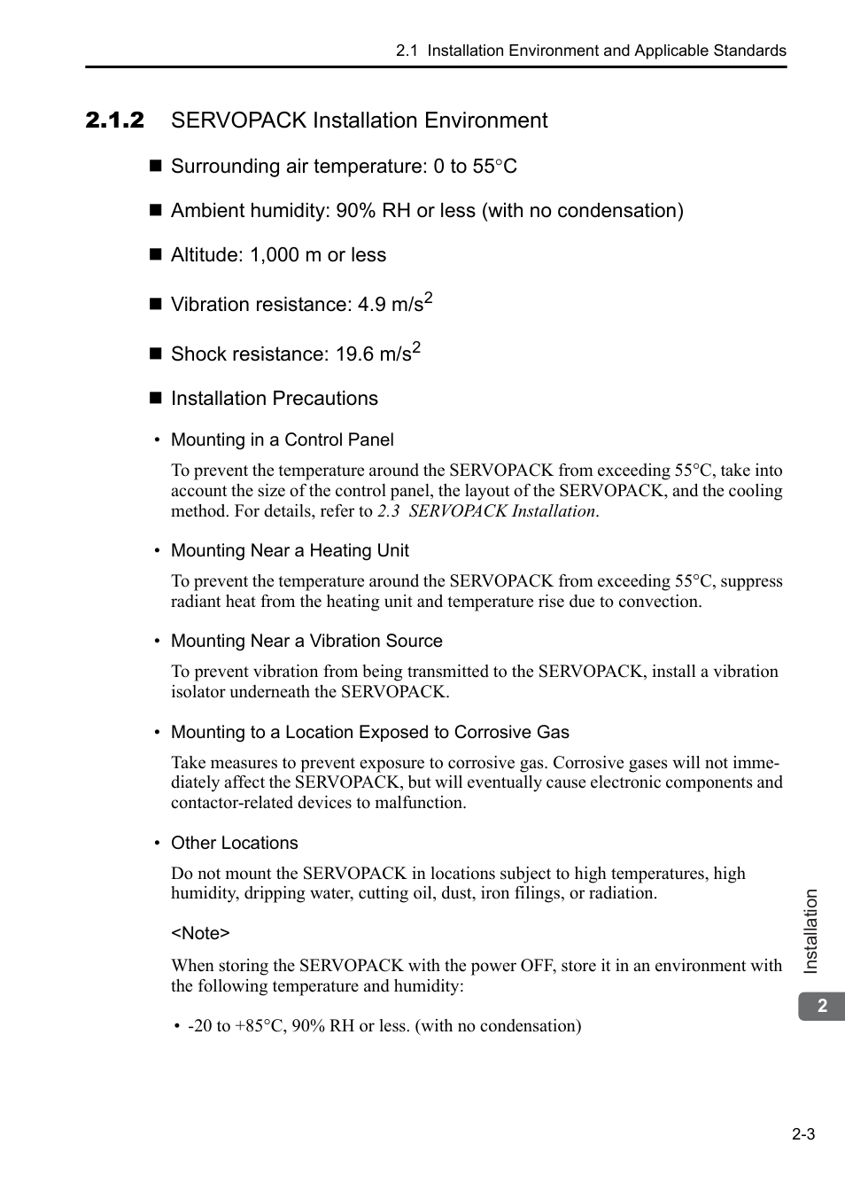 2 servopack installation environment | Yaskawa AC Servo Drives DC Power Input Sigma-5 Series User Manual | Page 20 / 55