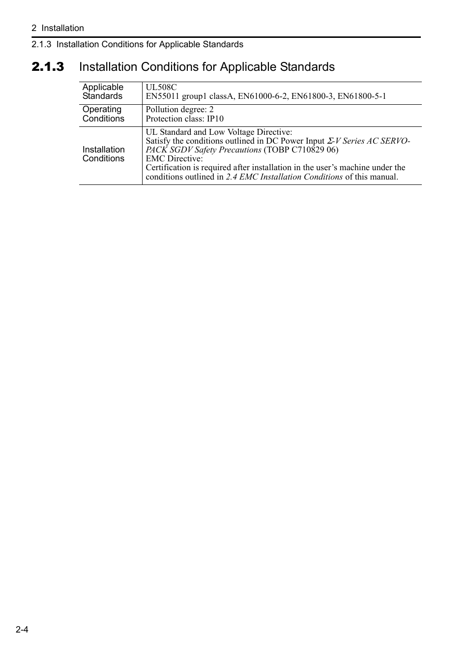 3 installation conditions for applicable standards | Yaskawa AC Servo Drives DC Power Input Sigma-5 Series User Manual | Page 21 / 55