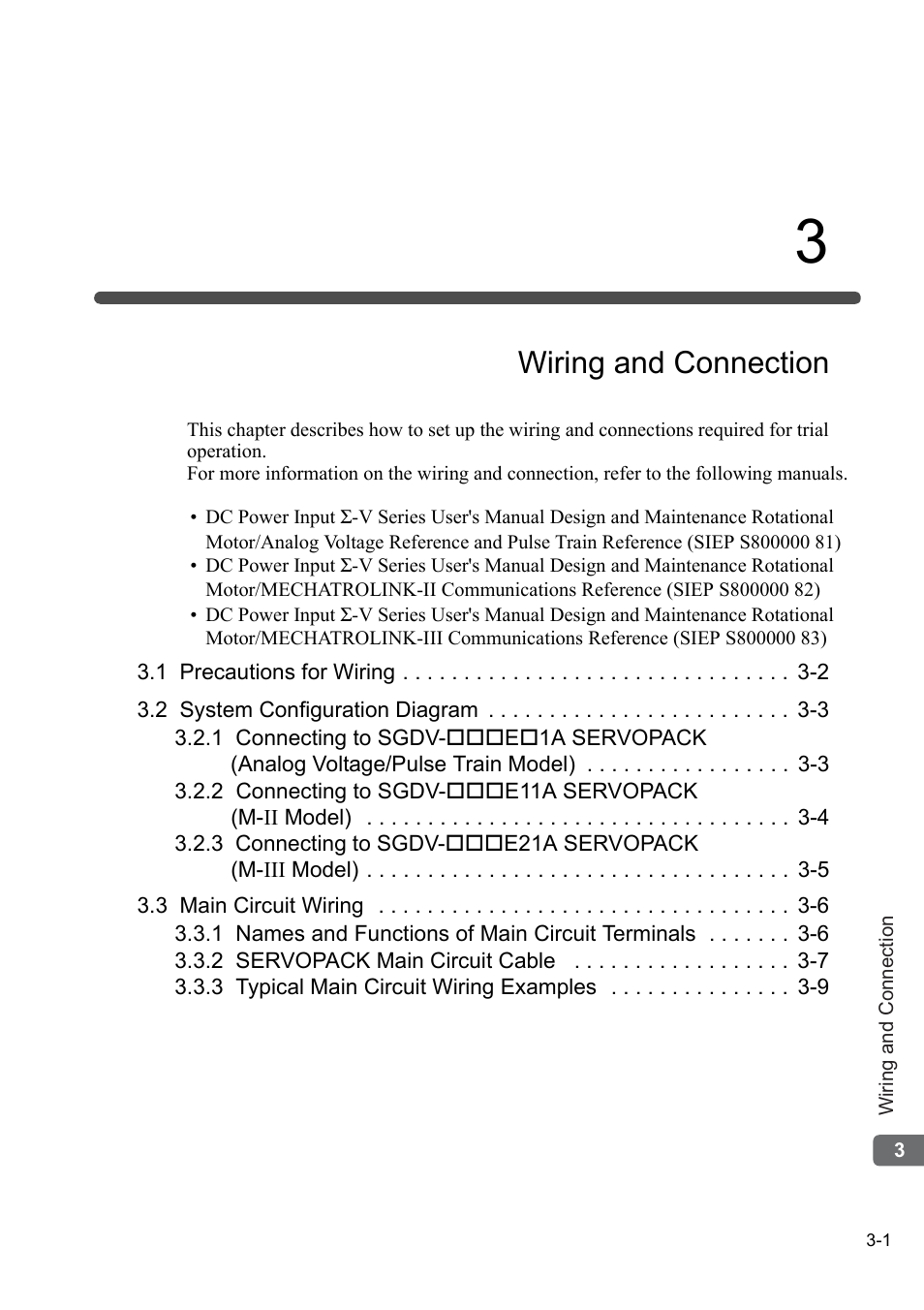 3 wiring and connection, Wiring and connection | Yaskawa AC Servo Drives DC Power Input Sigma-5 Series User Manual | Page 30 / 55