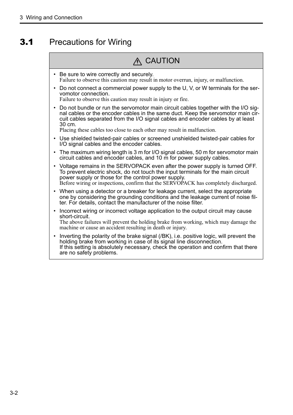 1 precautions for wiring, Caution | Yaskawa AC Servo Drives DC Power Input Sigma-5 Series User Manual | Page 31 / 55