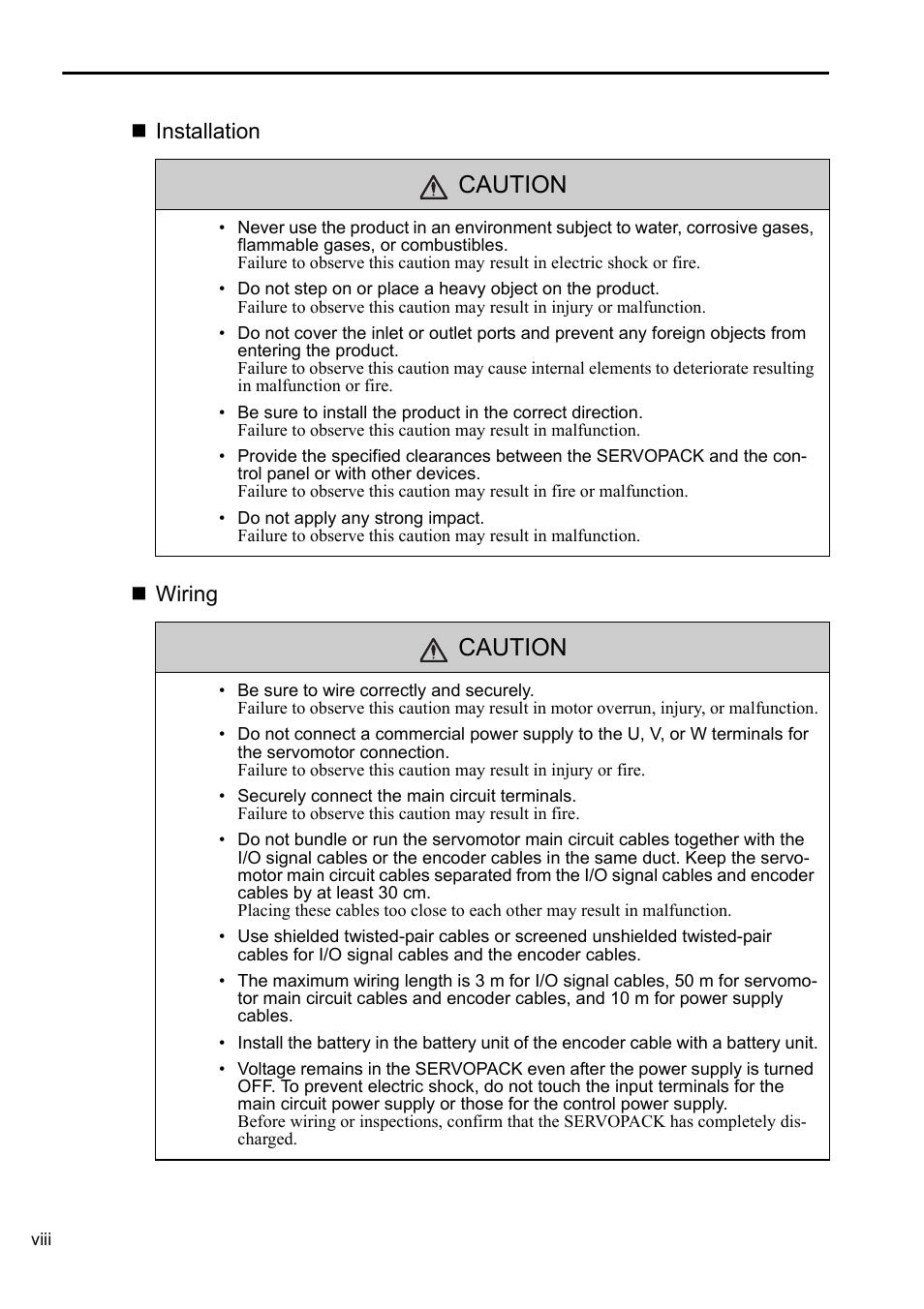 Caution | Yaskawa AC Servo Drives DC Power Input Sigma-5 Series User Manual | Page 8 / 55
