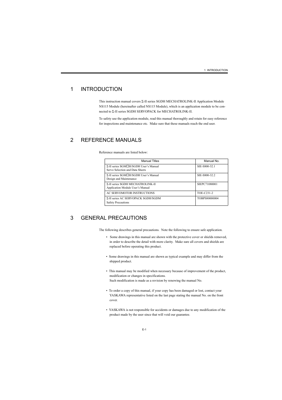 1 introduction, 2 reference manuals, 3 general precautions | 1introduction, 2reference manuals, 3general precautions | Yaskawa AC Servo Drives Sigma II Series User Manual | Page 3 / 18