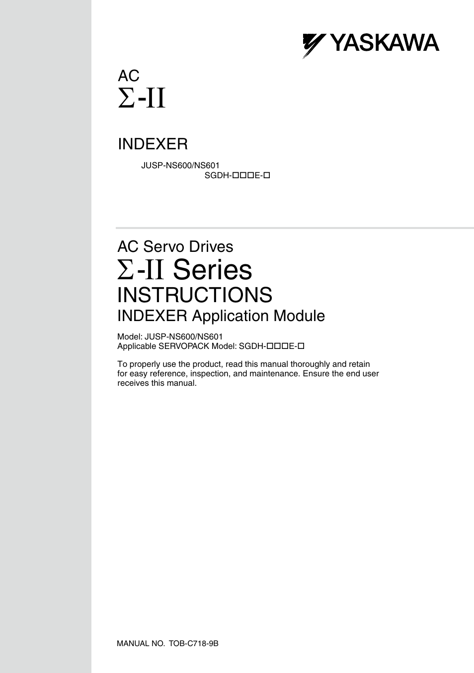 Yaskawa AC Servo Drives Sigma II Series INDEXER User Manual | 25 pages