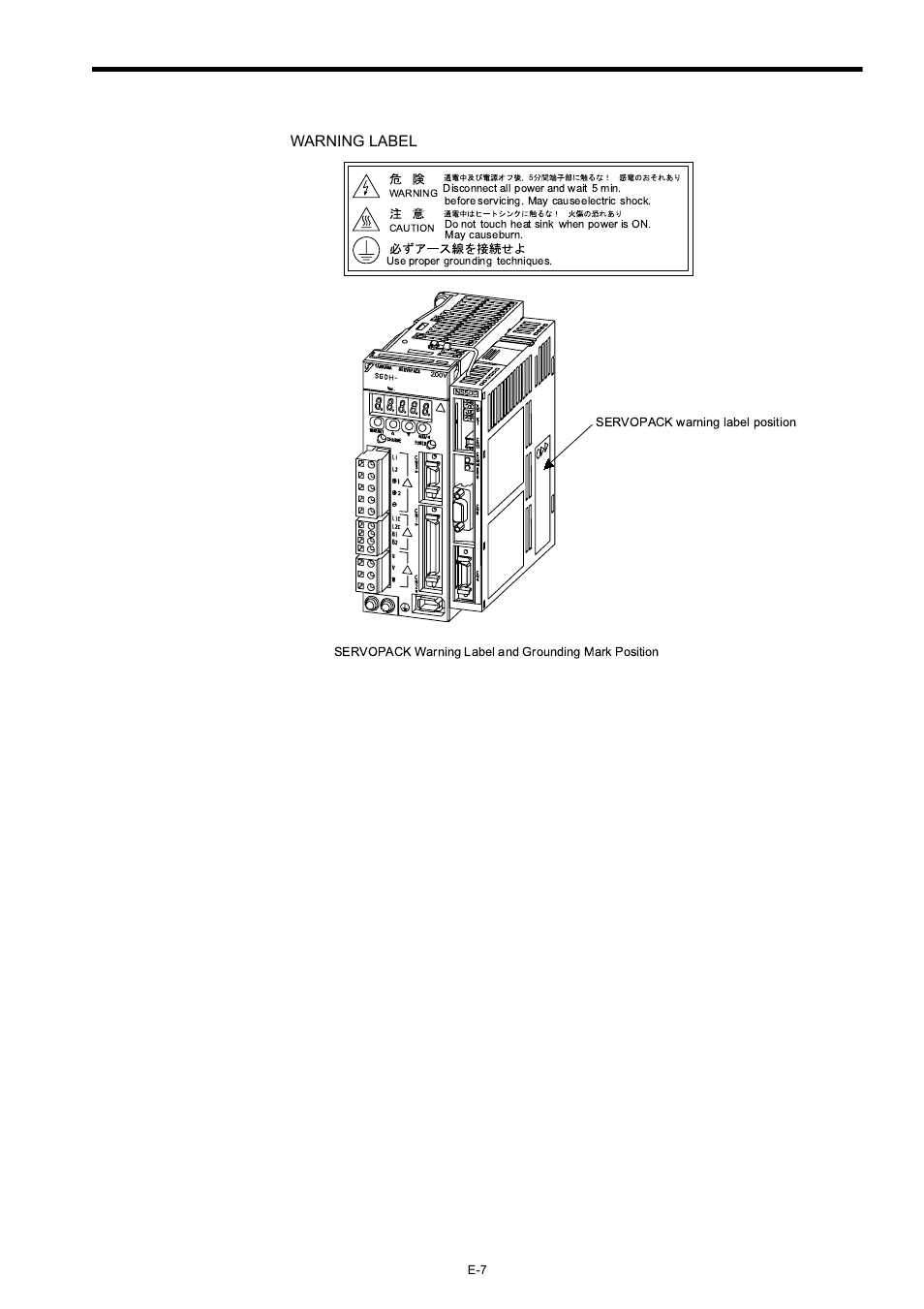 Warning label | Yaskawa AC Servo Drives Sigma II Series INDEXER User Manual | Page 9 / 25