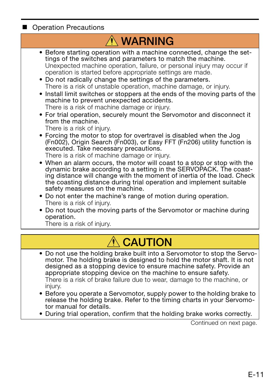 Warning, Caution | Yaskawa AC Servo Drive Rotary Servomotor Safety Precautions User Manual | Page 13 / 34
