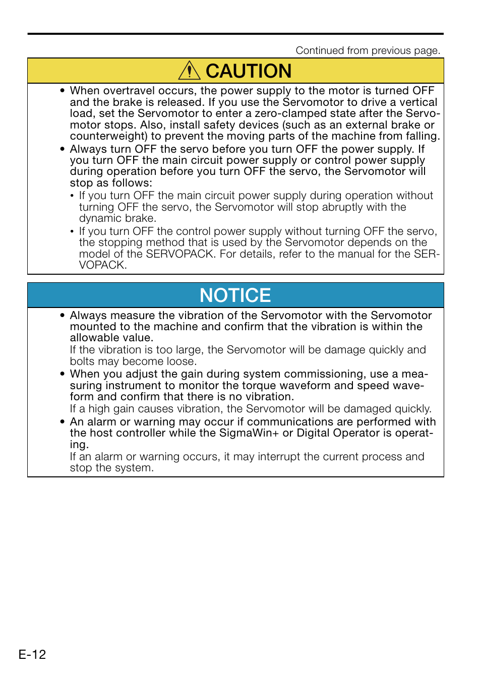 Notice, Caution | Yaskawa AC Servo Drive Rotary Servomotor Safety Precautions User Manual | Page 14 / 34
