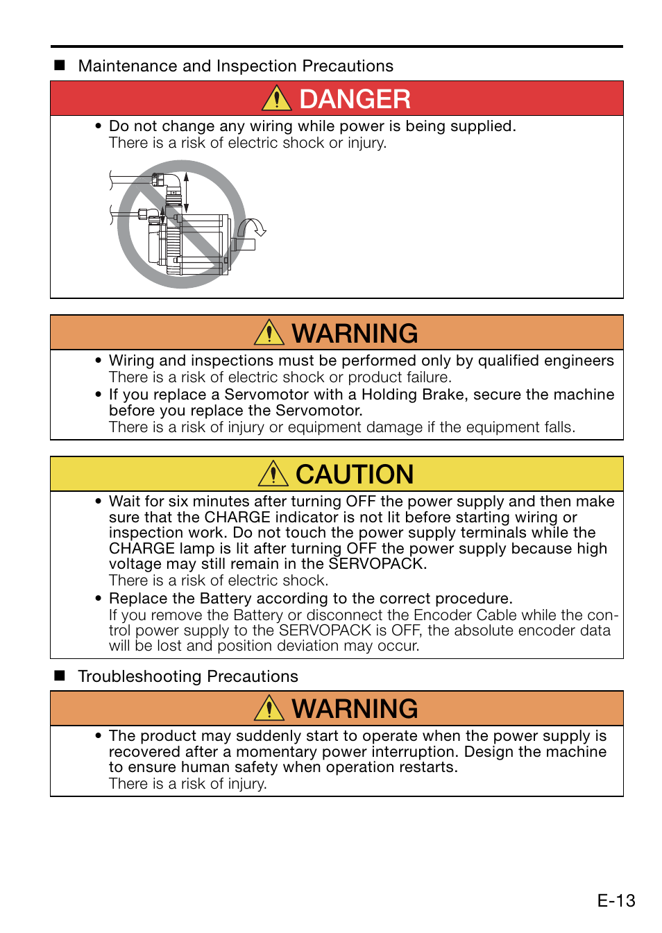 Danger, Warning, Caution | Yaskawa AC Servo Drive Rotary Servomotor Safety Precautions User Manual | Page 15 / 34
