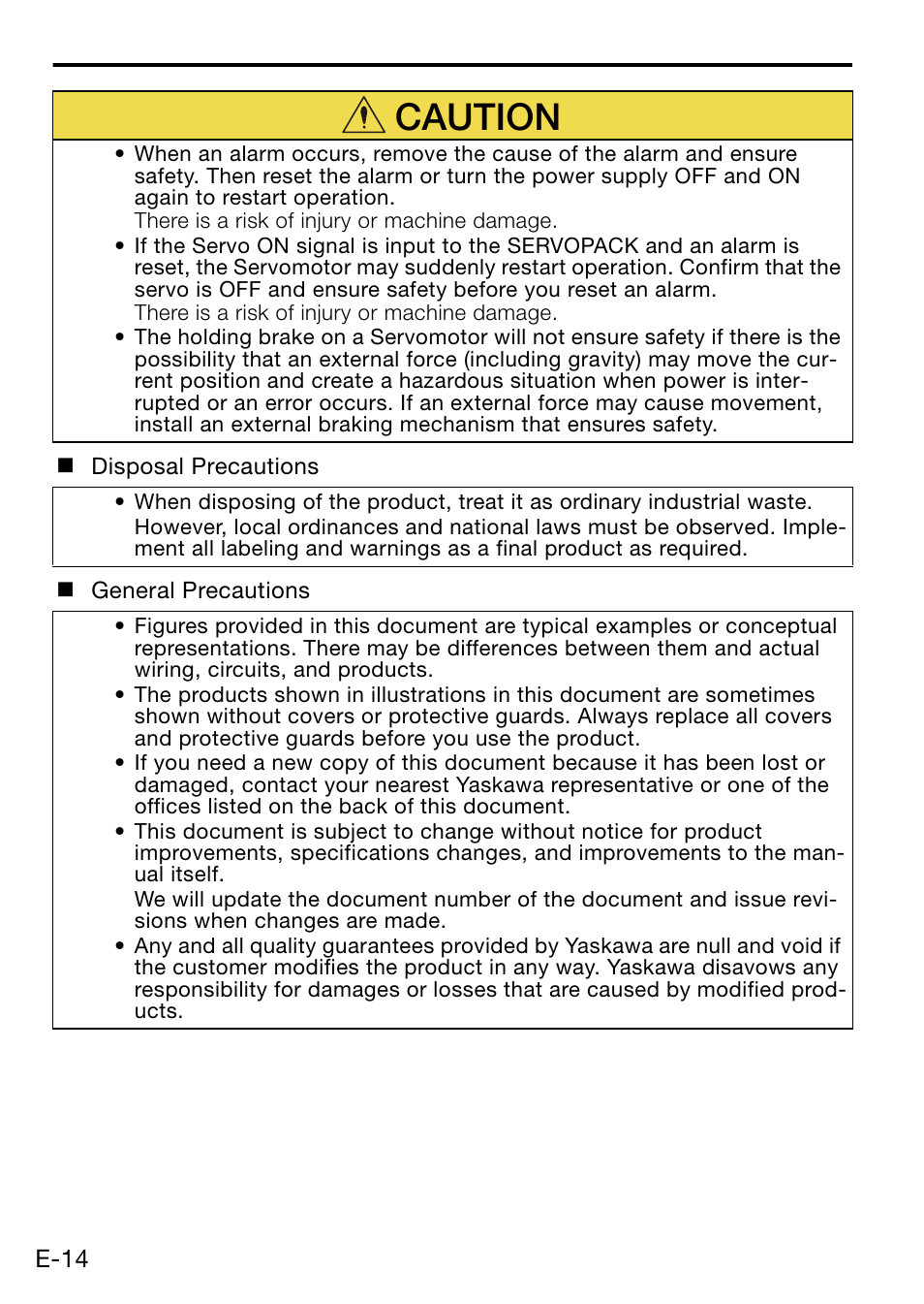 Caution | Yaskawa AC Servo Drive Rotary Servomotor Safety Precautions User Manual | Page 16 / 34