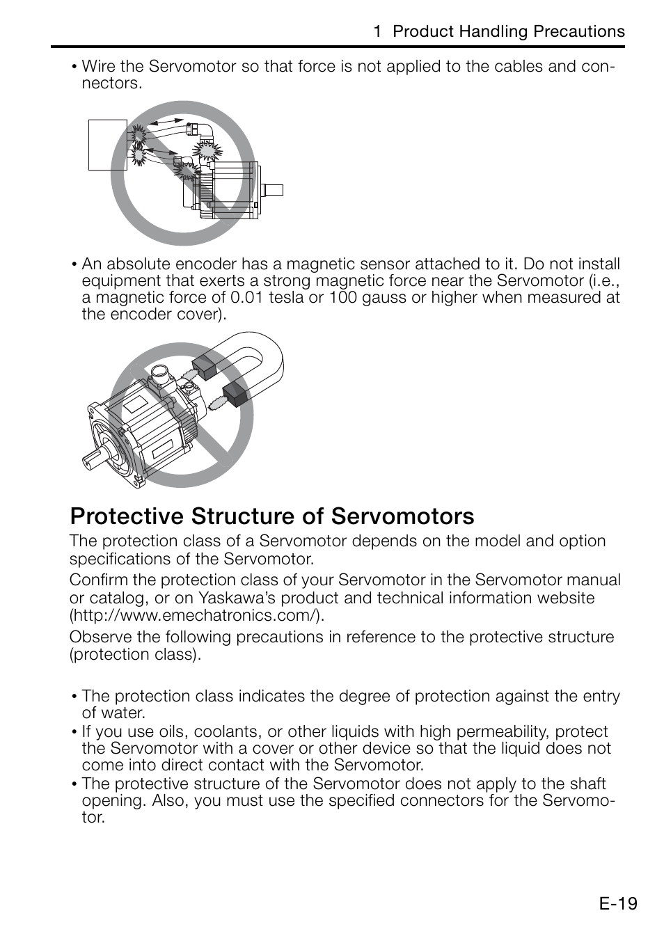Protective structure of servomotors | Yaskawa AC Servo Drive Rotary Servomotor Safety Precautions User Manual | Page 21 / 34
