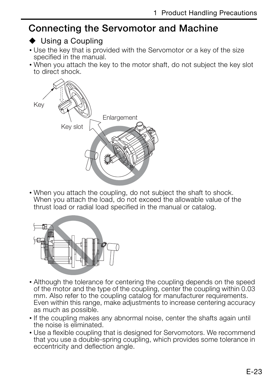 Connecting the servomotor and machine | Yaskawa AC Servo Drive Rotary Servomotor Safety Precautions User Manual | Page 25 / 34