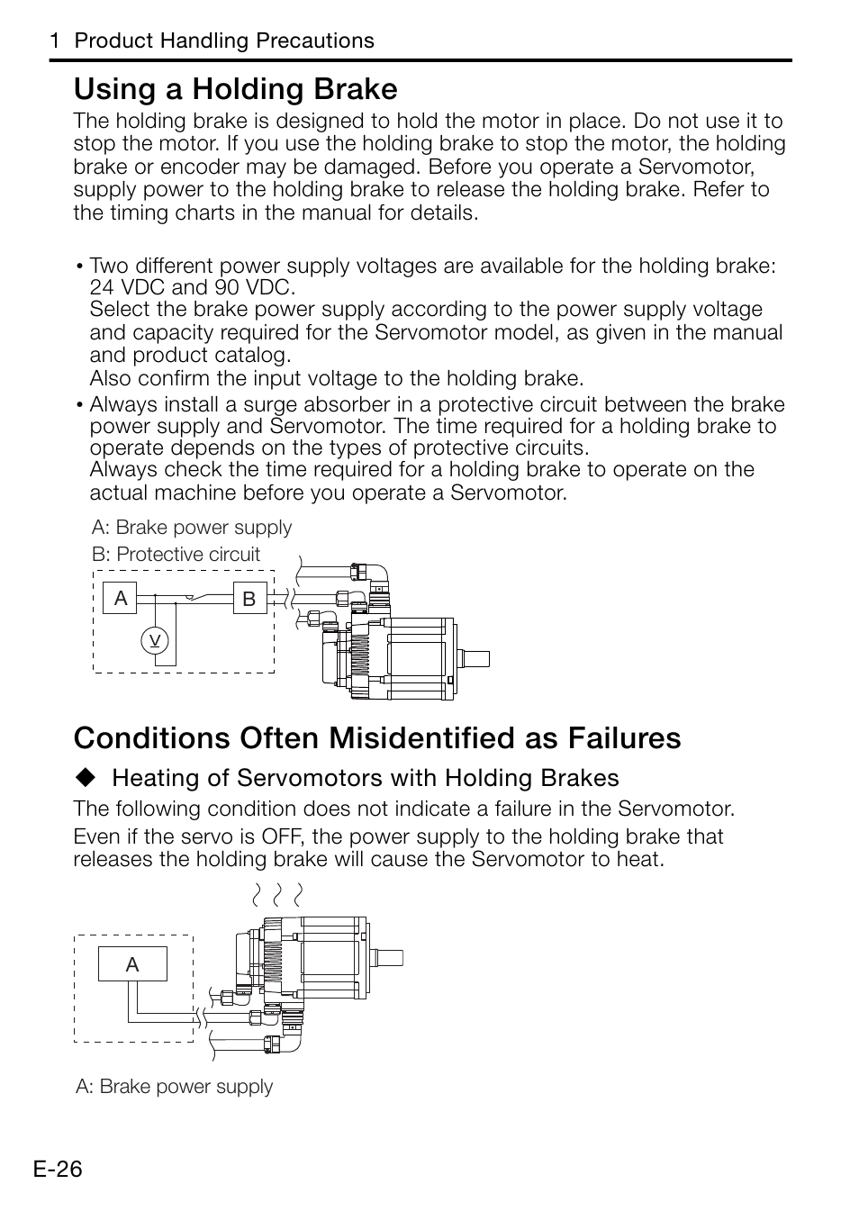 Using a holding brake, Conditions often misidentified as failures | Yaskawa AC Servo Drive Rotary Servomotor Safety Precautions User Manual | Page 28 / 34