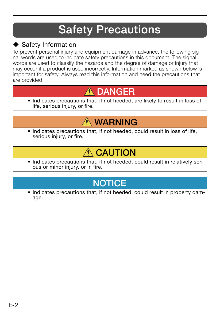 Safety precautions, Danger, Warning | Caution, Notice | Yaskawa AC Servo Drive Rotary Servomotor Safety Precautions User Manual | Page 4 / 34