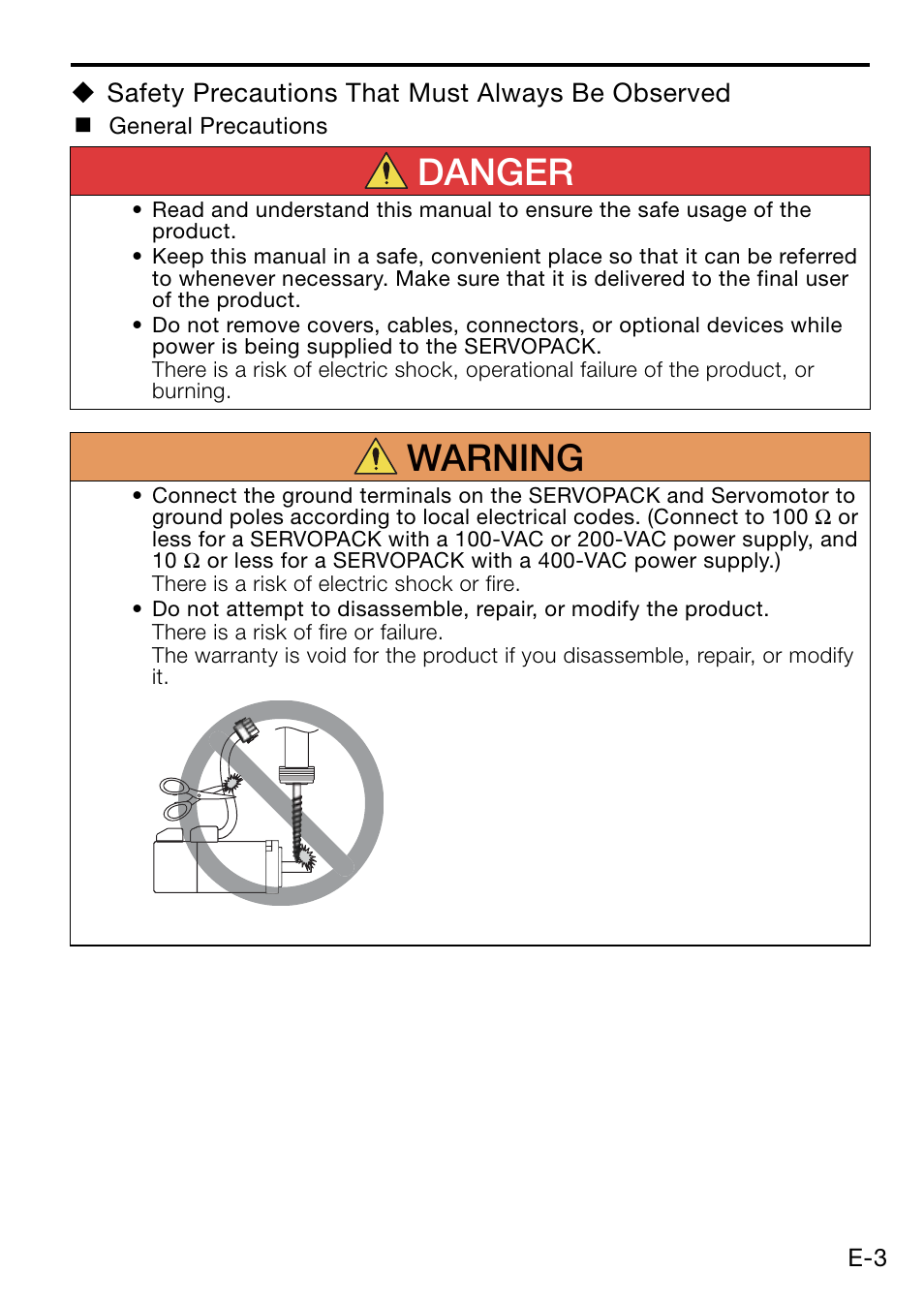 Danger, Warning | Yaskawa AC Servo Drive Rotary Servomotor Safety Precautions User Manual | Page 5 / 34