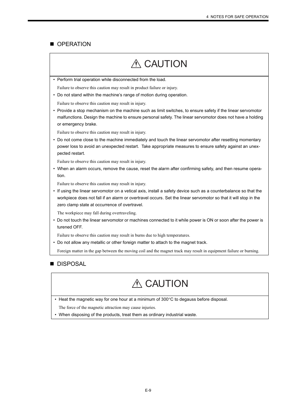 Caution | Yaskawa AC Servomotor Linear (Sigma) Series User Manual | Page 11 / 13