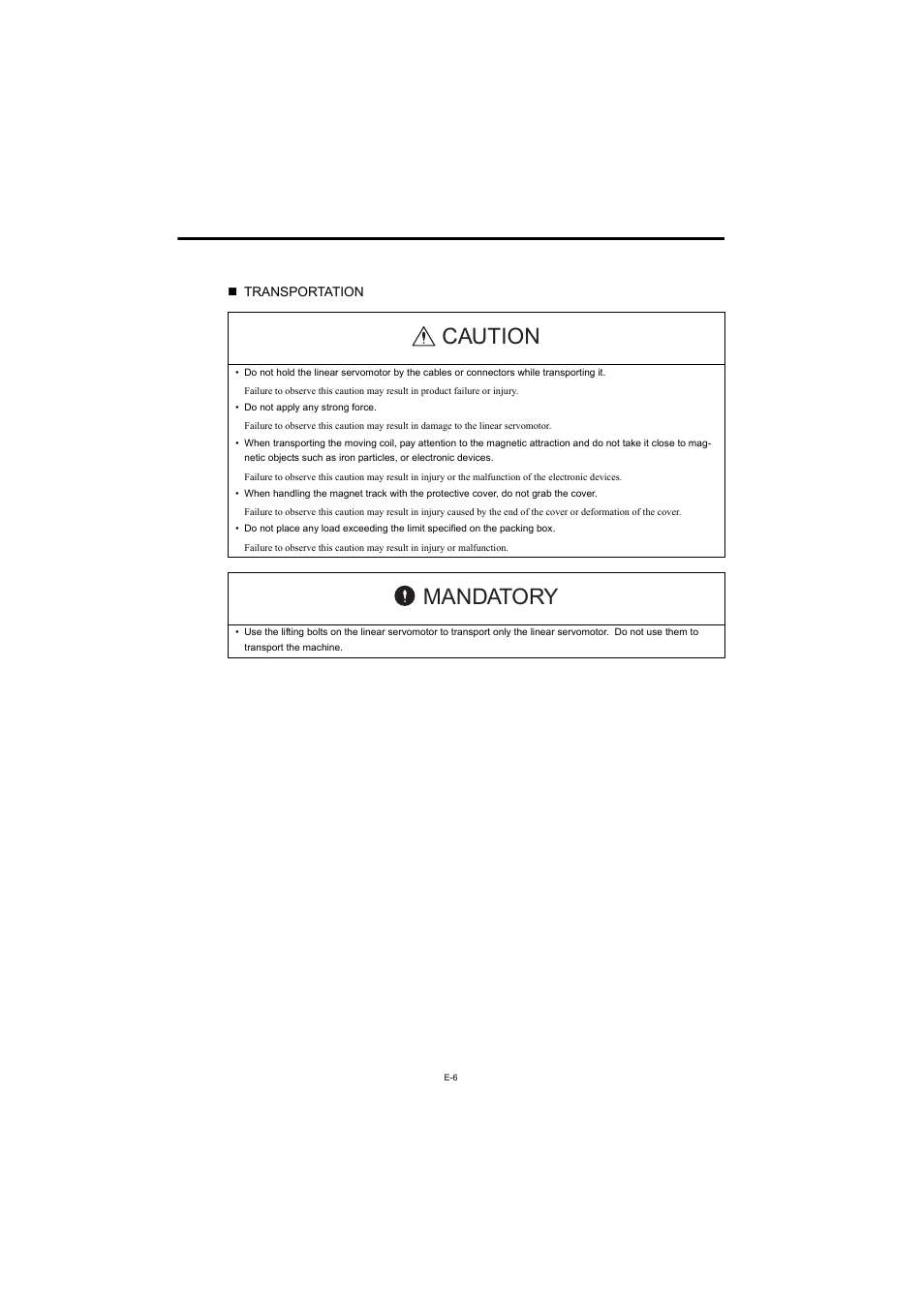 Caution, Mandatory | Yaskawa AC Servomotor Linear (Sigma) Series User Manual | Page 8 / 13