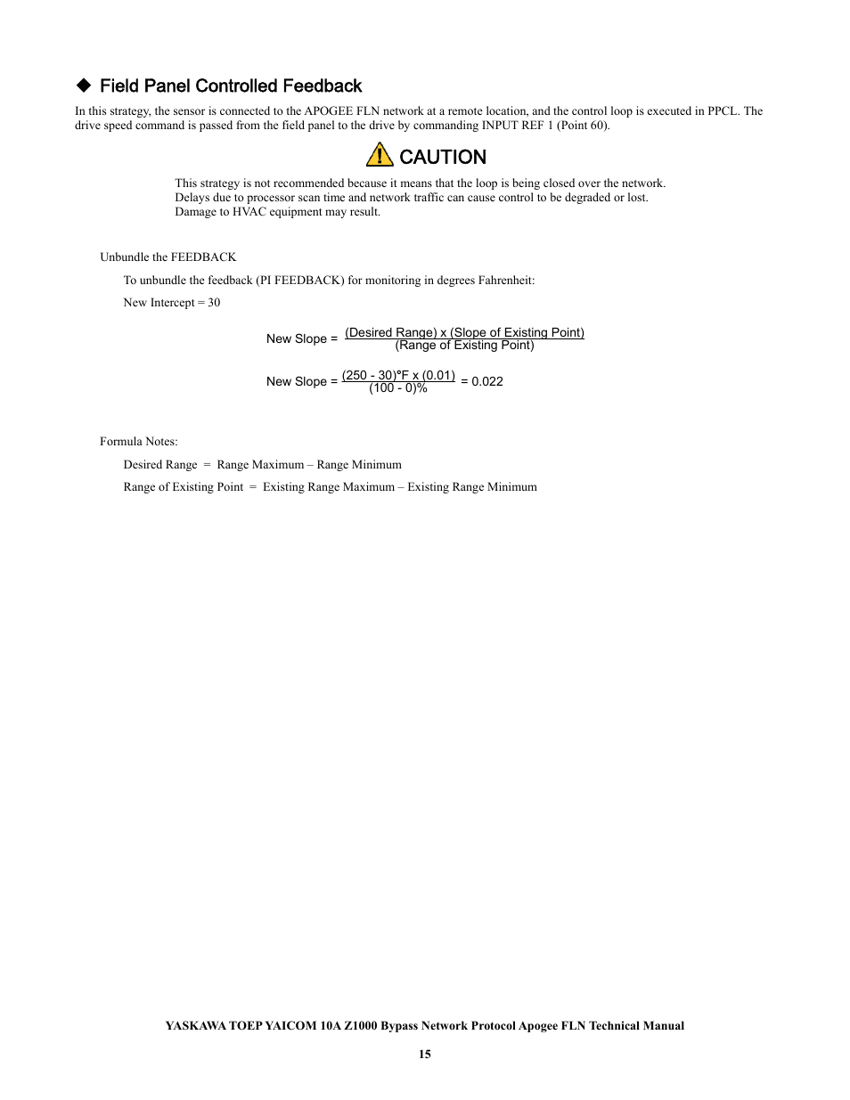 Caution, Field panel controlled feedback | Yaskawa APOGEE FLN User Manual | Page 15 / 31