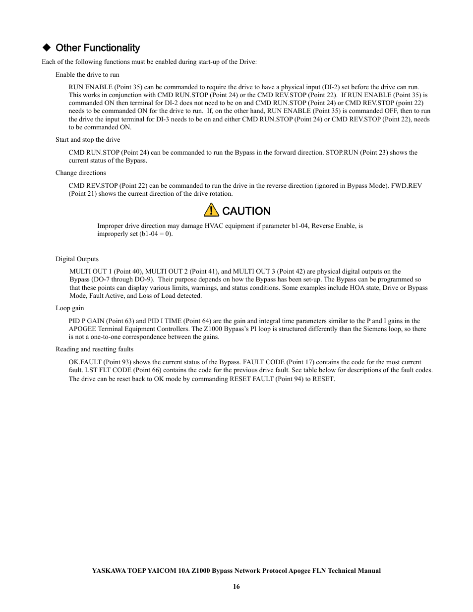 Caution, Other functionality | Yaskawa APOGEE FLN User Manual | Page 16 / 31