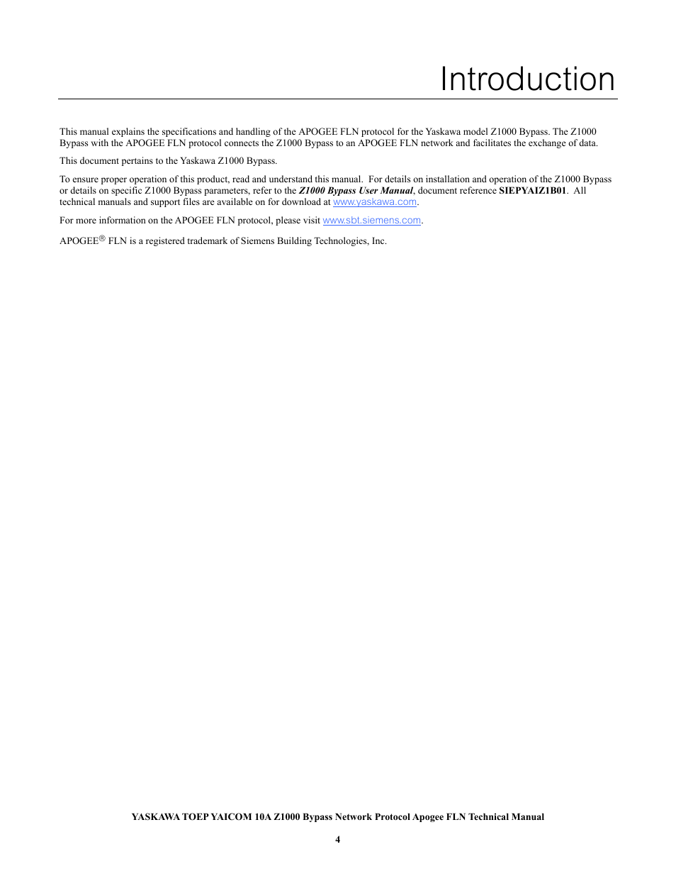 Introduction | Yaskawa APOGEE FLN User Manual | Page 4 / 31