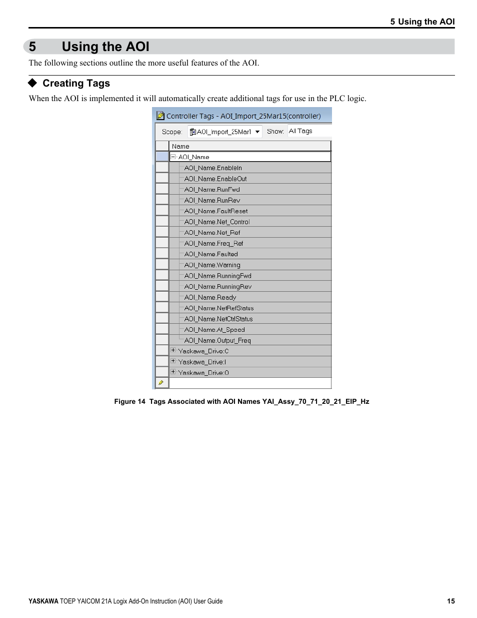 Using the aoi, Creating tags, 5using the aoi | Yaskawa AOI User Manual | Page 15 / 22