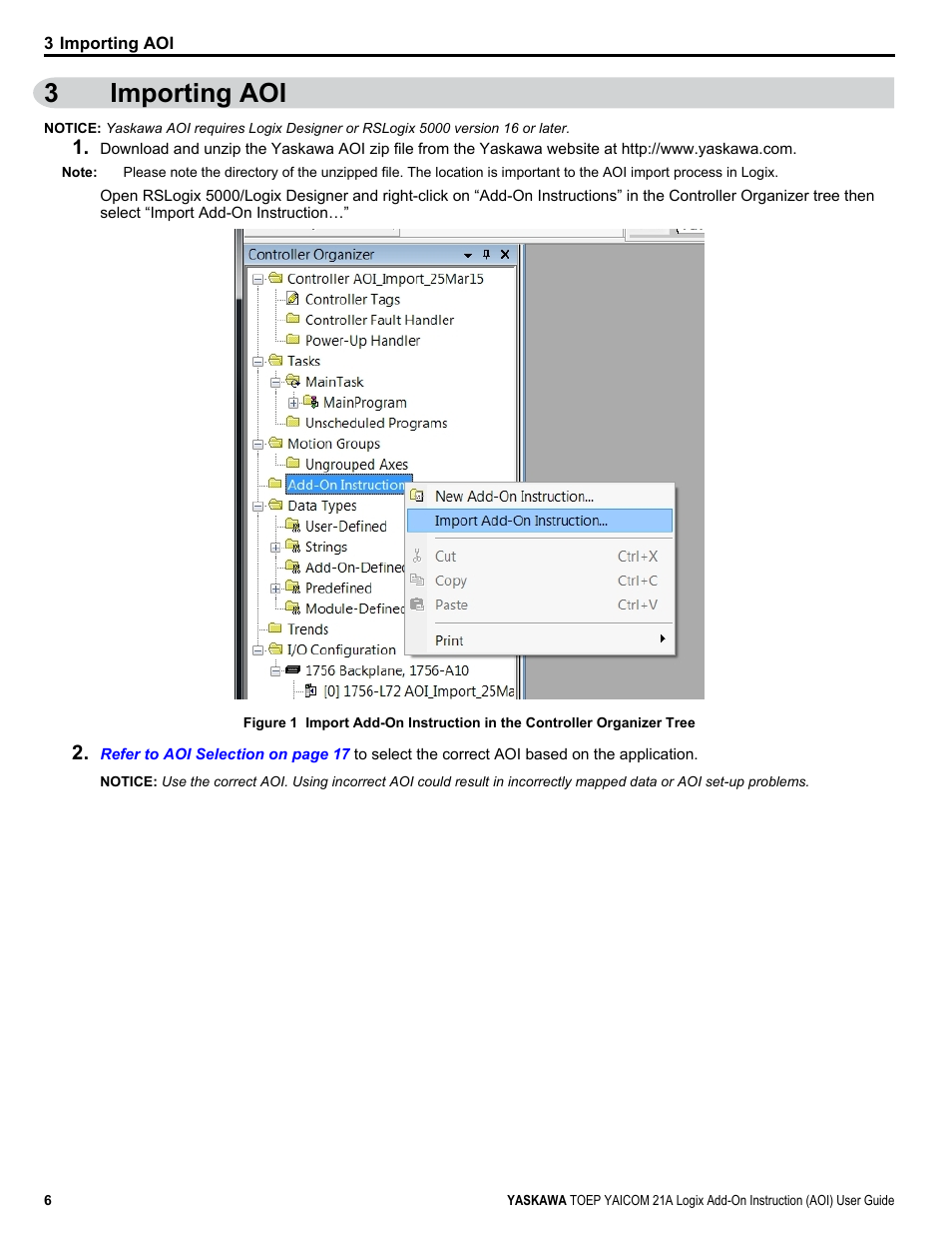 Importing aoi, 3importing aoi | Yaskawa AOI User Manual | Page 6 / 22