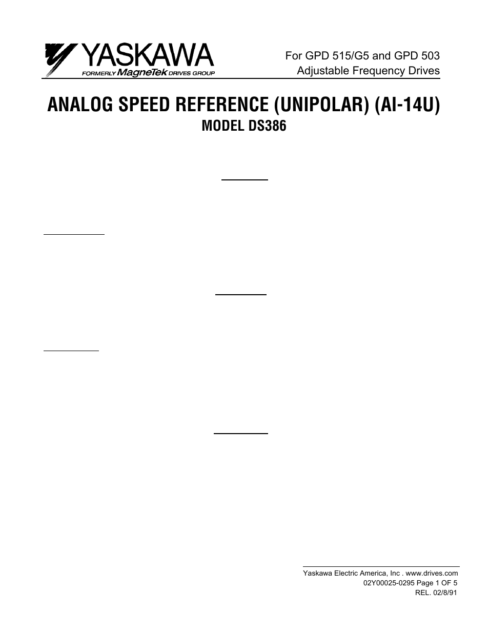 Yaskawa DS386 User Manual | 5 pages