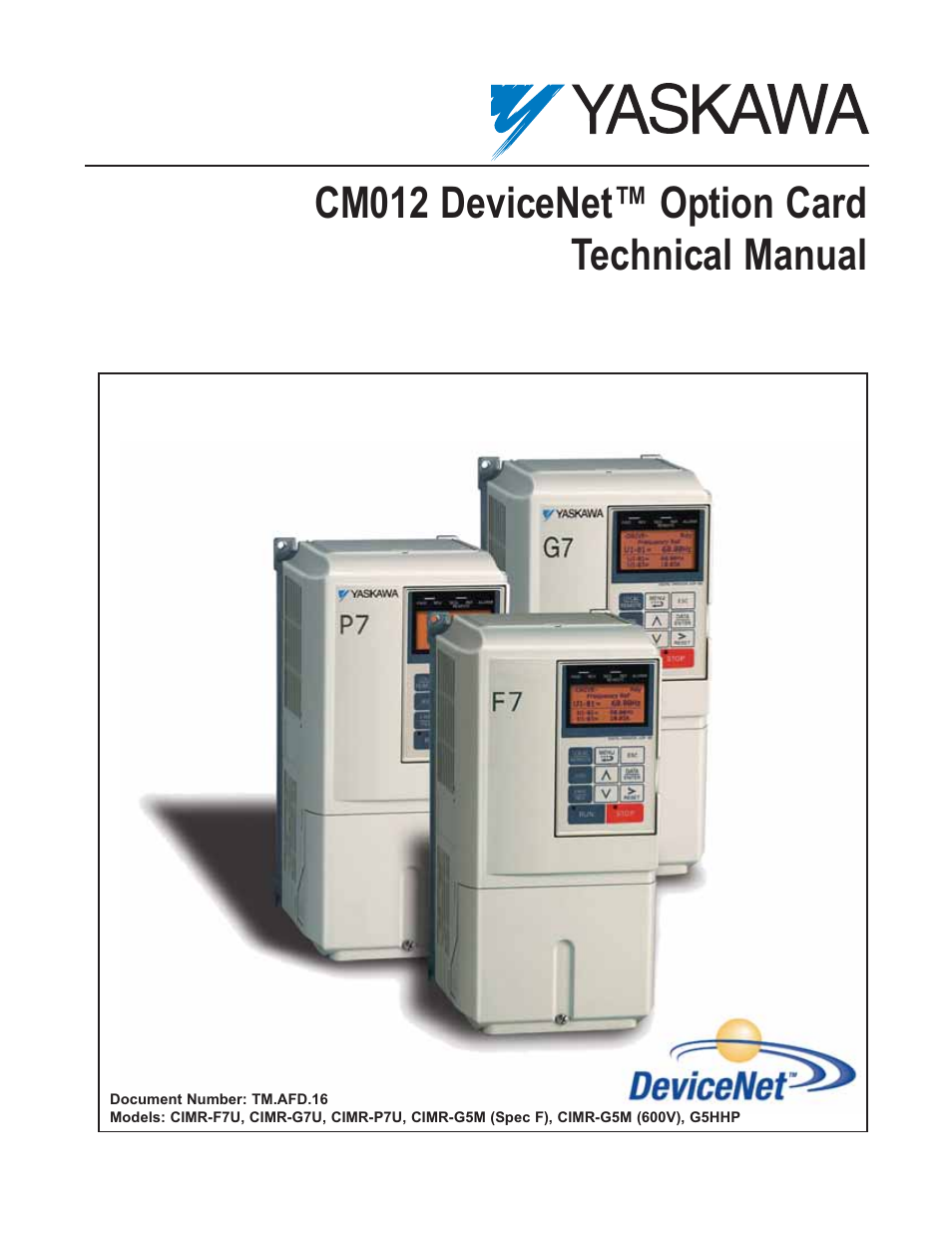 Yaskawa CM012 DeviceNet Option Card User Manual | 76 pages
