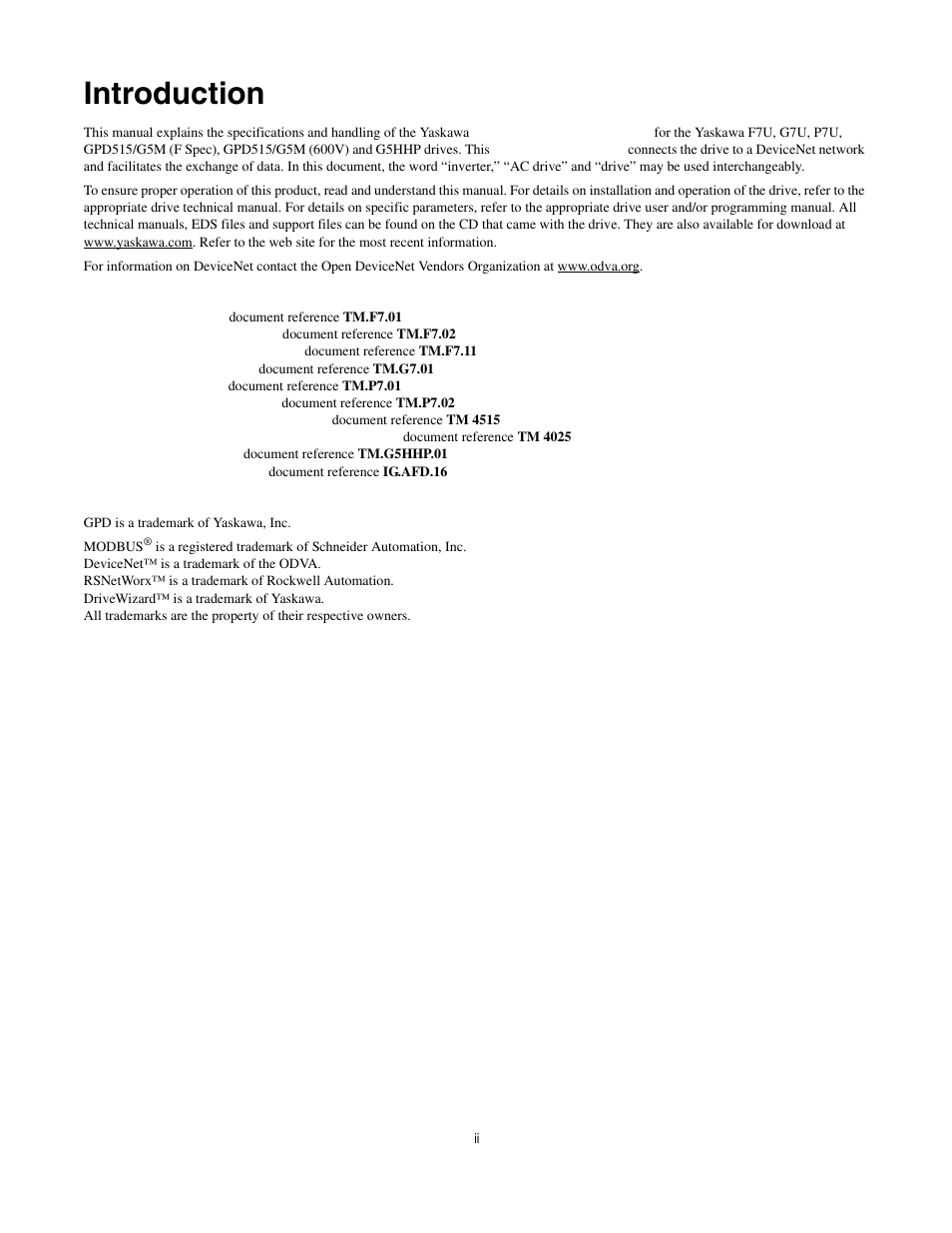 Introduction | Yaskawa CM012 DeviceNet Option Card User Manual | Page 3 / 76