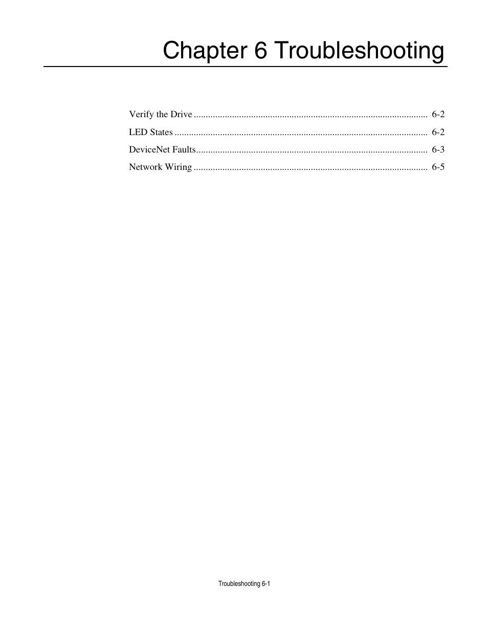 Chapter 6 troubleshooting, Chapter 6 troubleshooting -1 | Yaskawa CM012 DeviceNet Option Card User Manual | Page 70 / 76