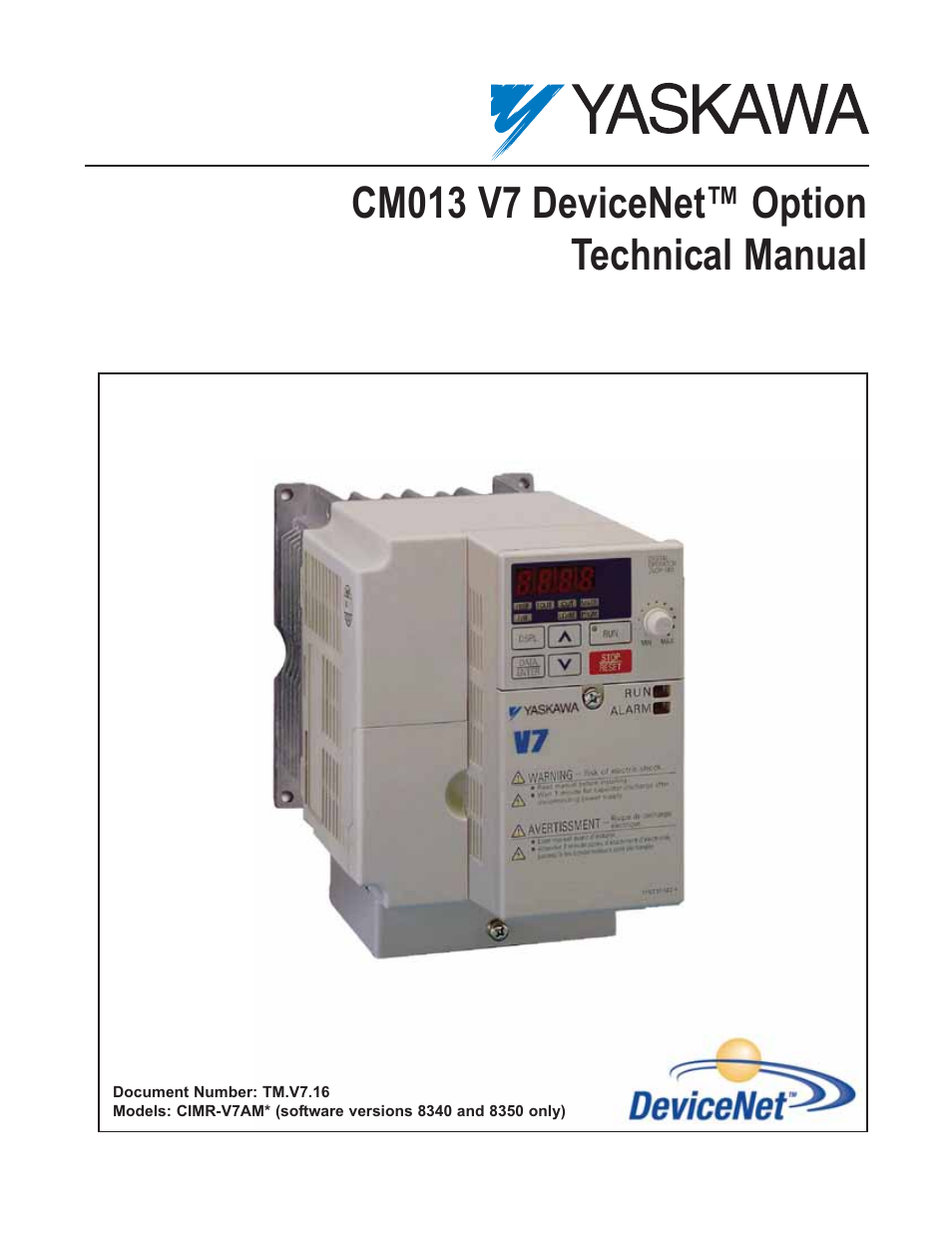 Yaskawa CM013 V7 DeviceNet Option User Manual | 60 pages