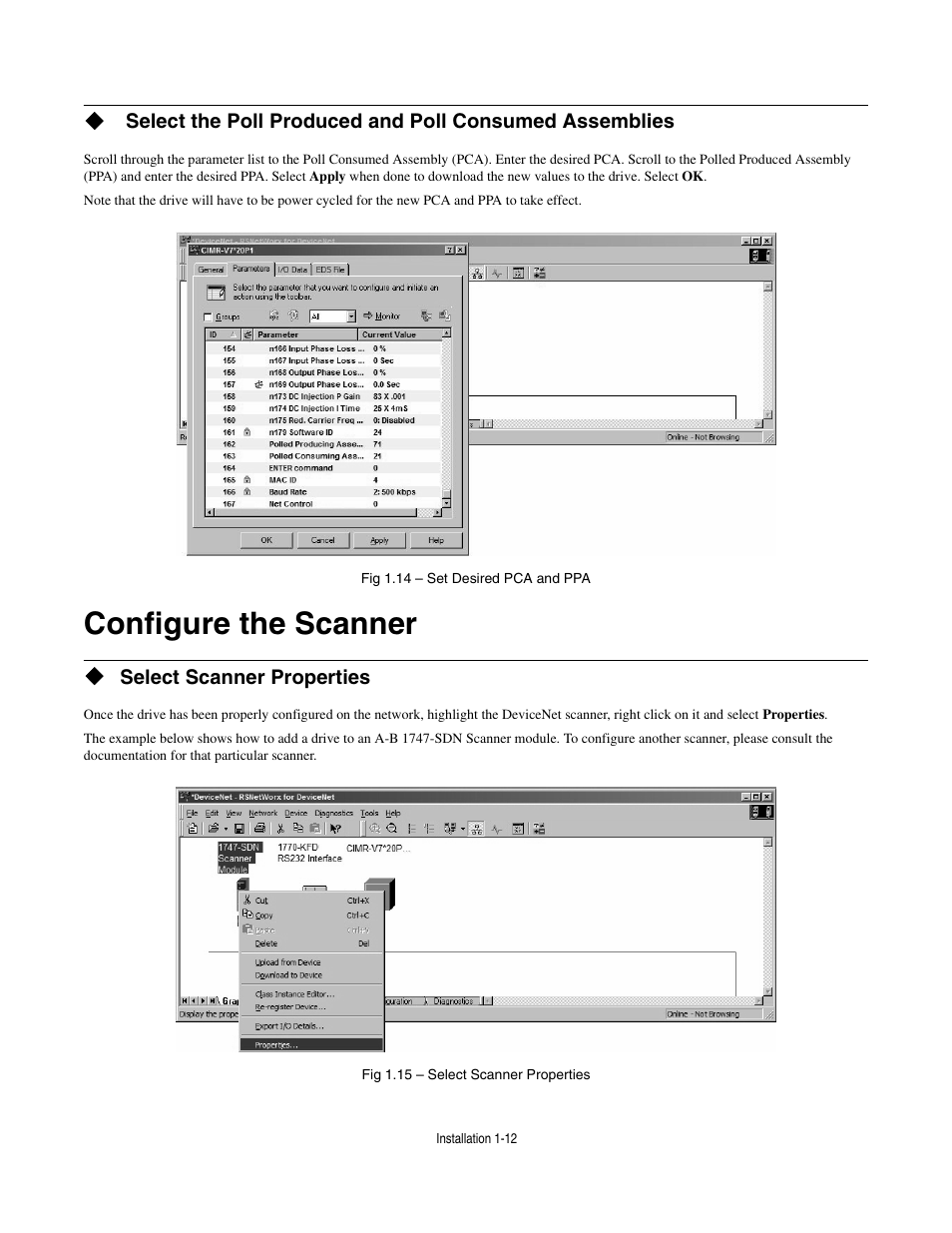 Configure the scanner, Select scanner properties, Configure the scanner -12 | Yaskawa CM013 V7 DeviceNet Option User Manual | Page 17 / 60