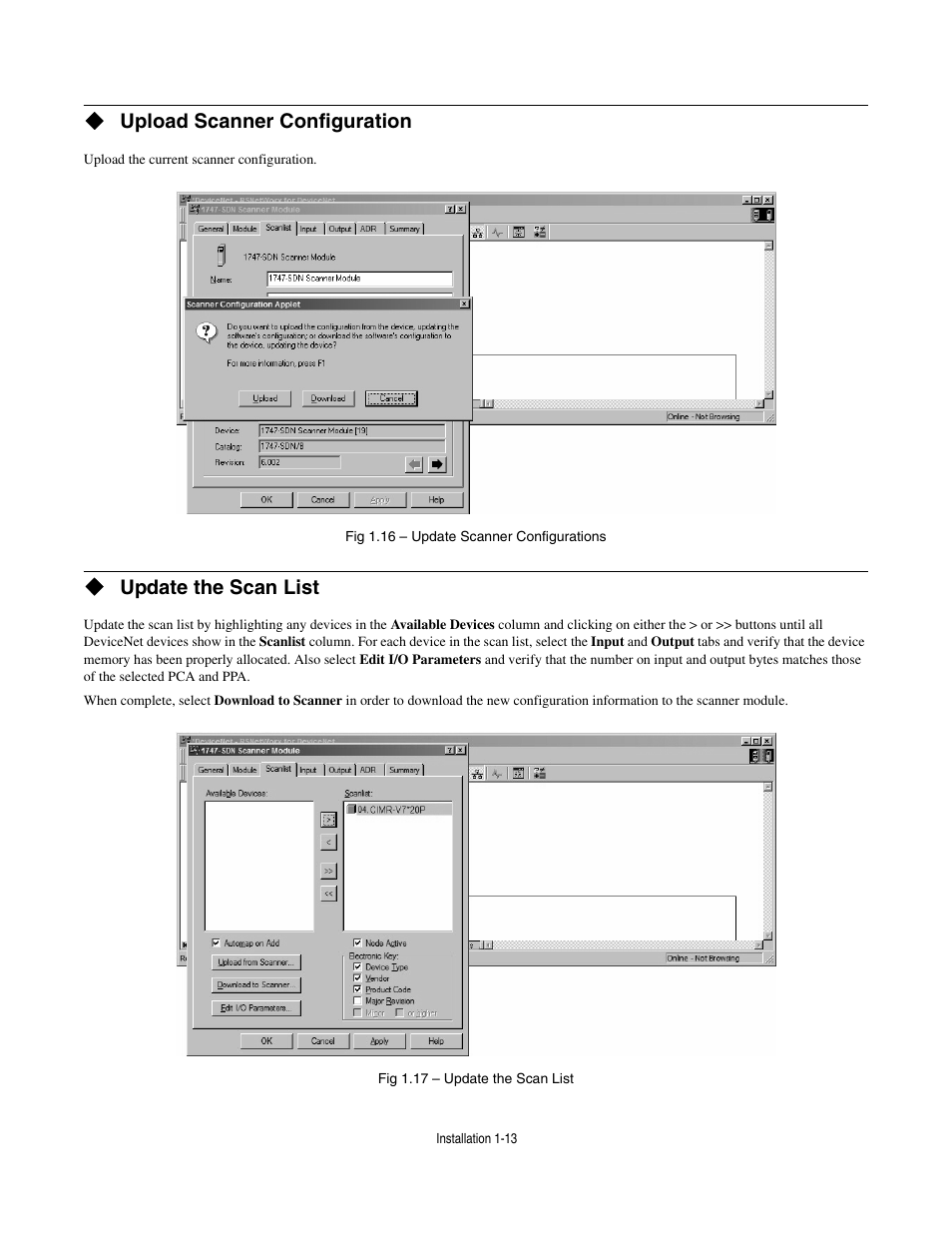 Upload scanner configuration, Update the scan list | Yaskawa CM013 V7 DeviceNet Option User Manual | Page 18 / 60