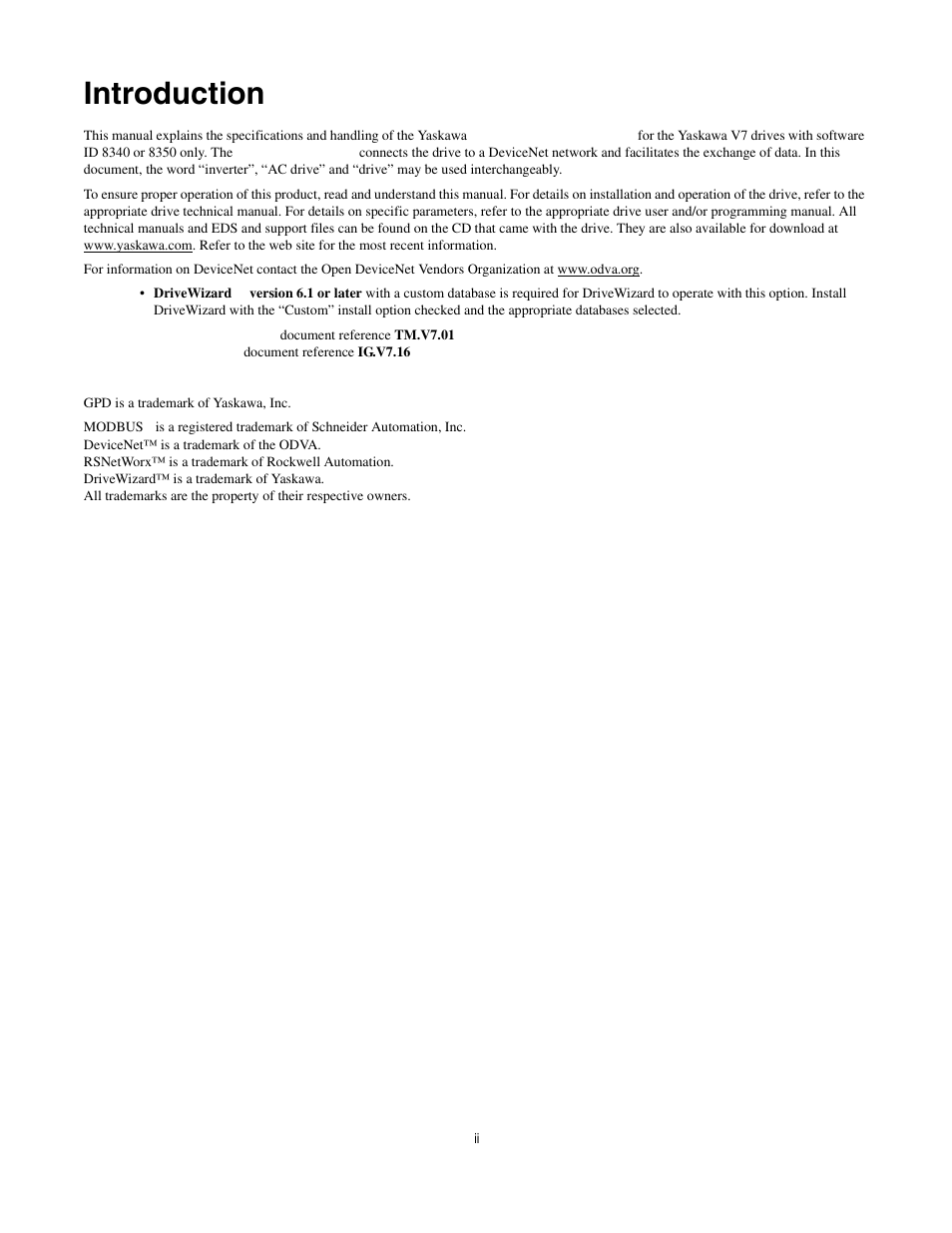 Introduction | Yaskawa CM013 V7 DeviceNet Option User Manual | Page 3 / 60