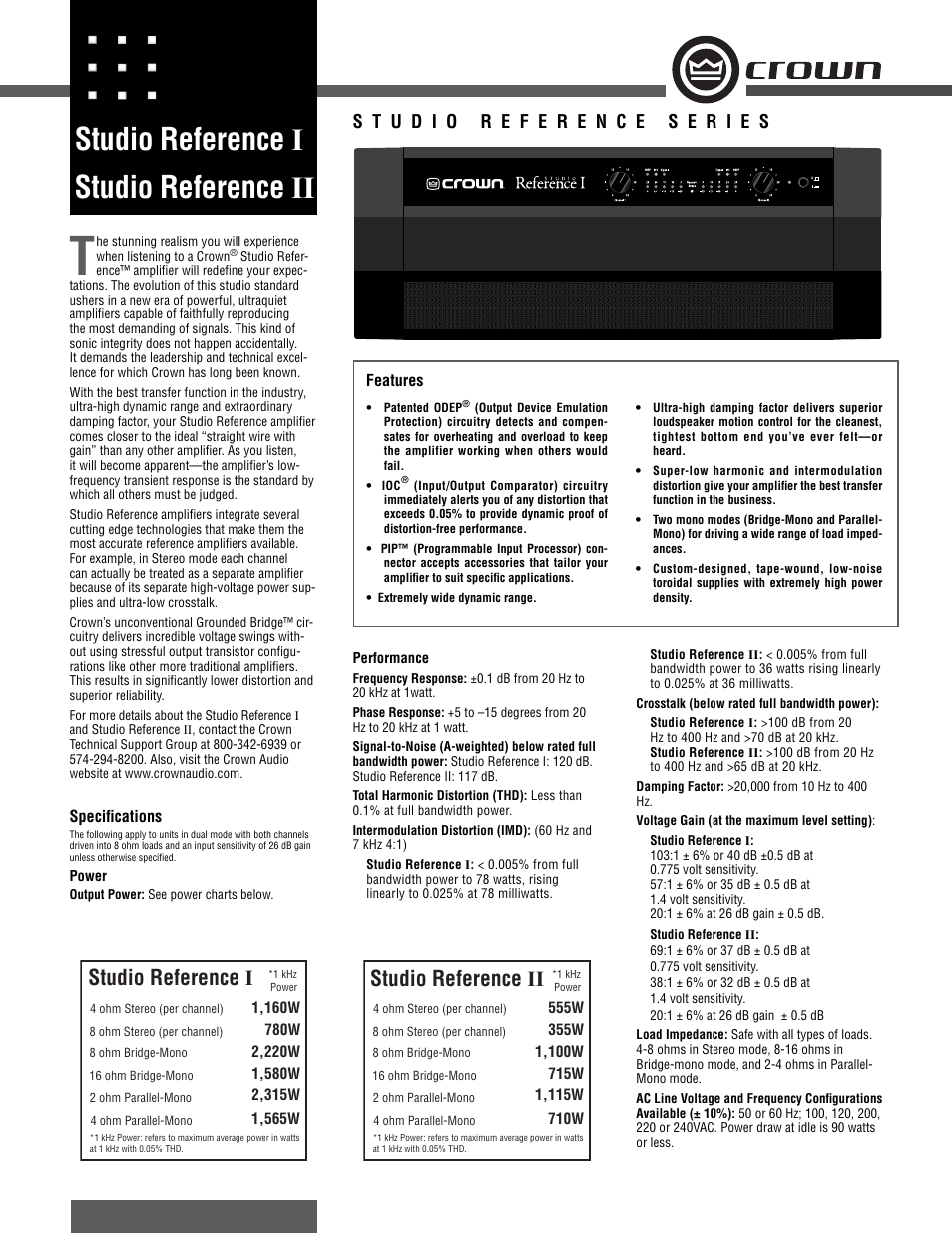 Crown Audio SR-I User Manual | 2 pages