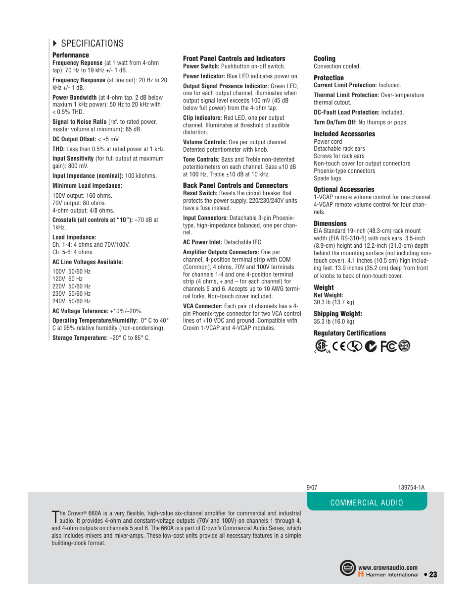 Specifications | Crown Audio CTs 2-Channel User Manual | Page 23 / 83