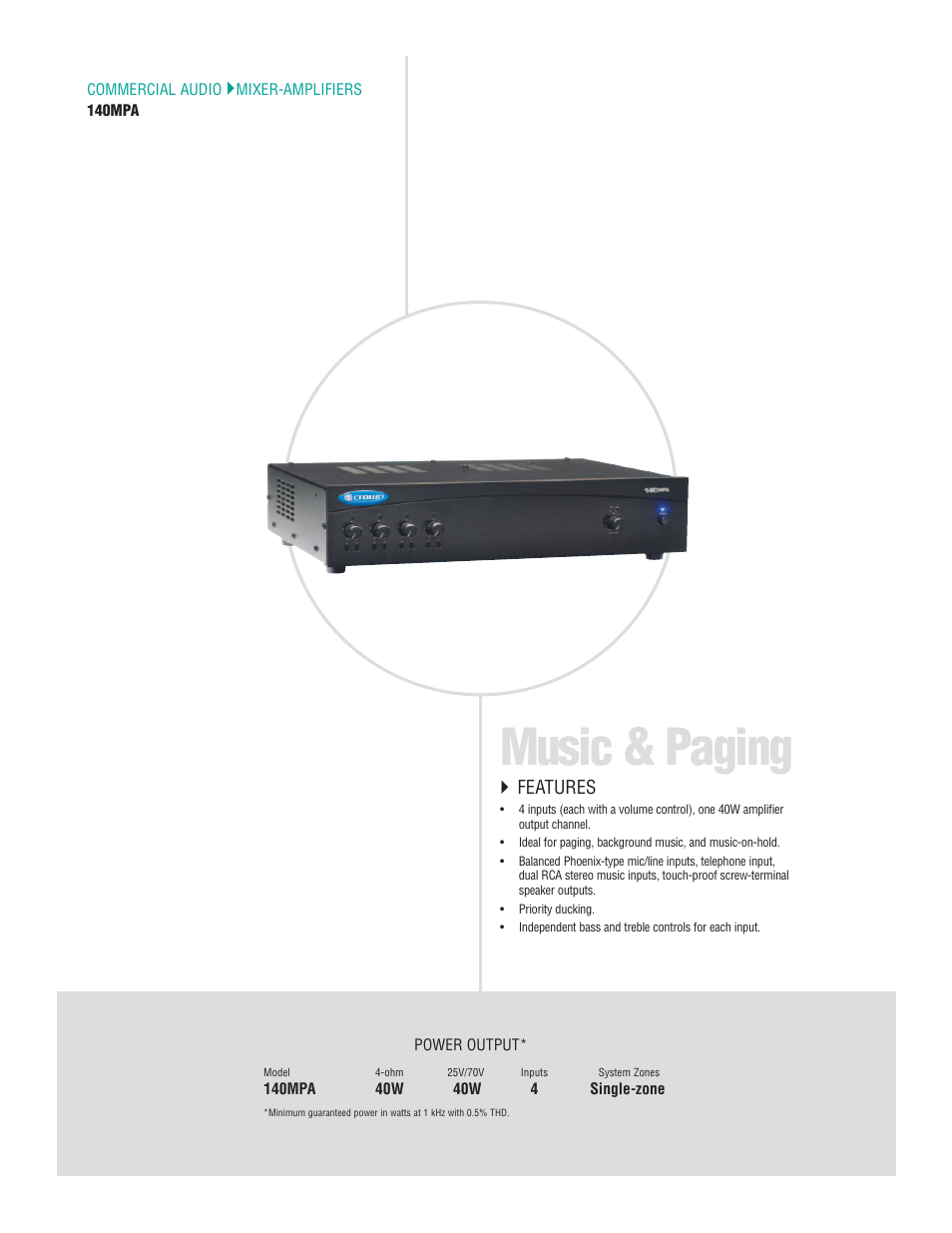 Music & paging, Features | Crown Audio CTs 2-Channel User Manual | Page 28 / 83