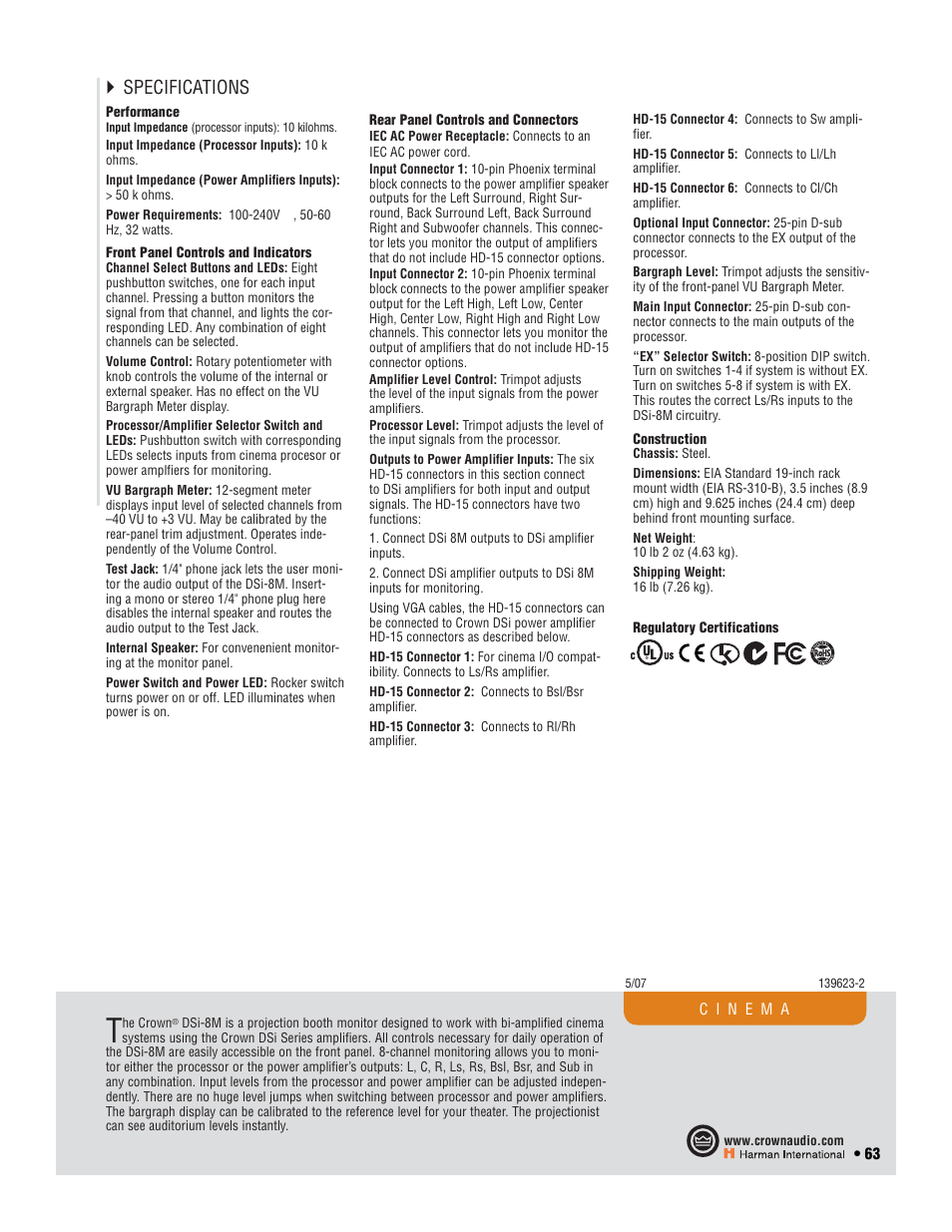 Specifications | Crown Audio CTs 2-Channel User Manual | Page 63 / 83