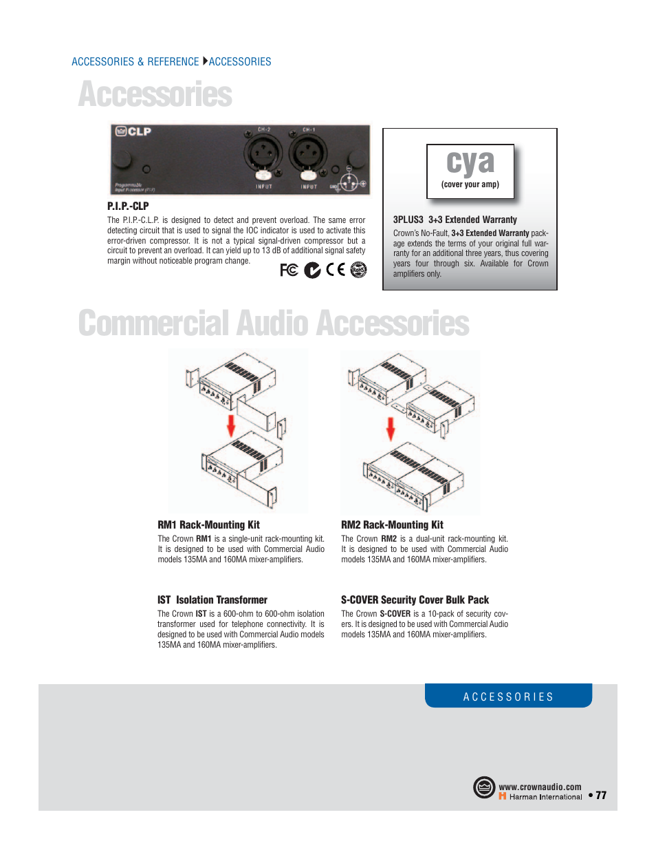 Accessories, Commercial audio accessories | Crown Audio CTs 2-Channel User Manual | Page 77 / 83