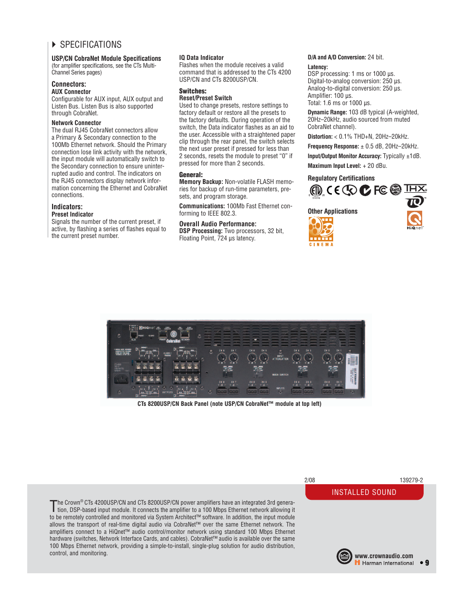 Specifications | Crown Audio CTs 2-Channel User Manual | Page 9 / 83