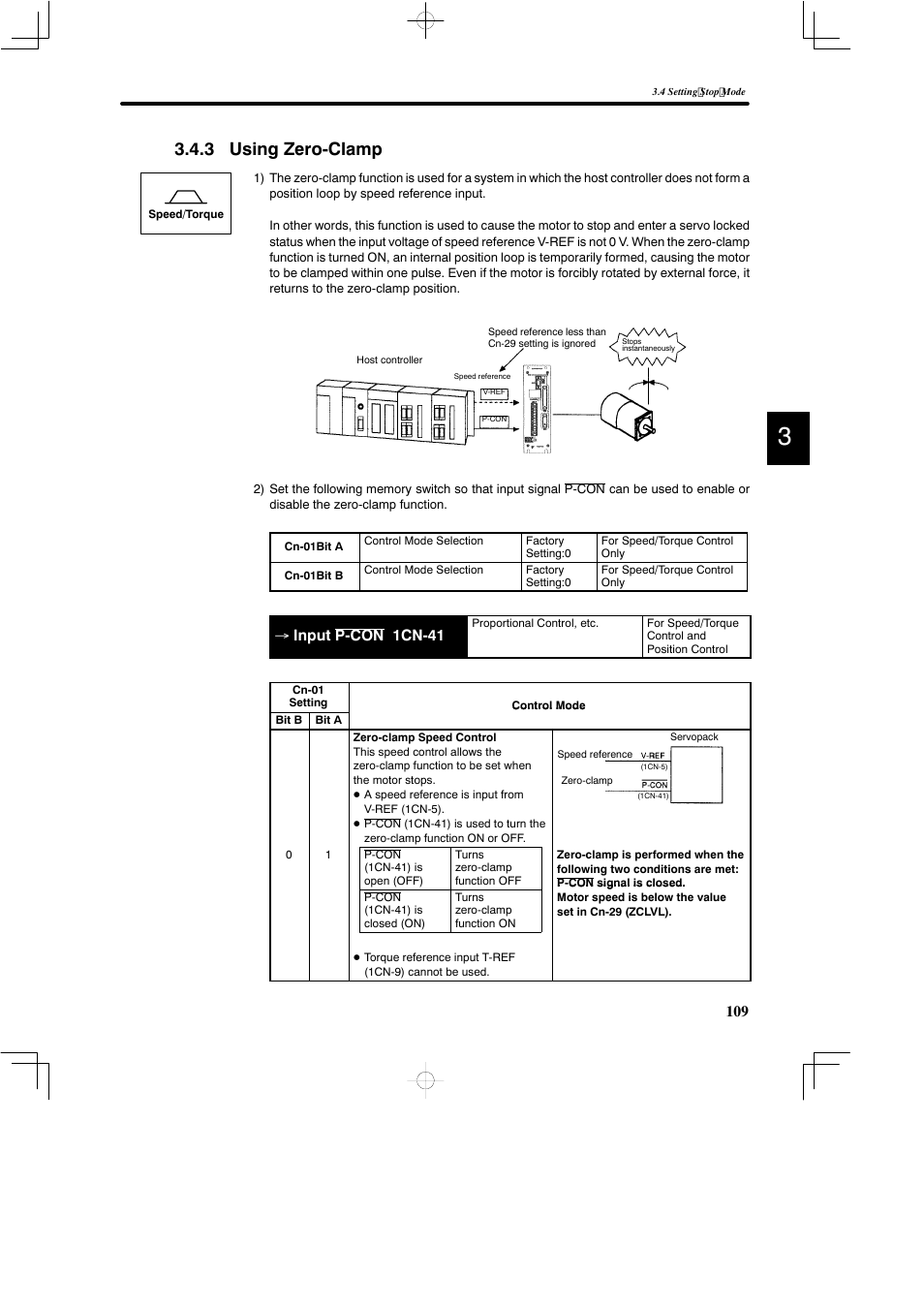 3 using zero-clamp, Input p-con 1cn-41 | Yaskawa DR2 Sigma Servo User Manual | Page 122 / 513