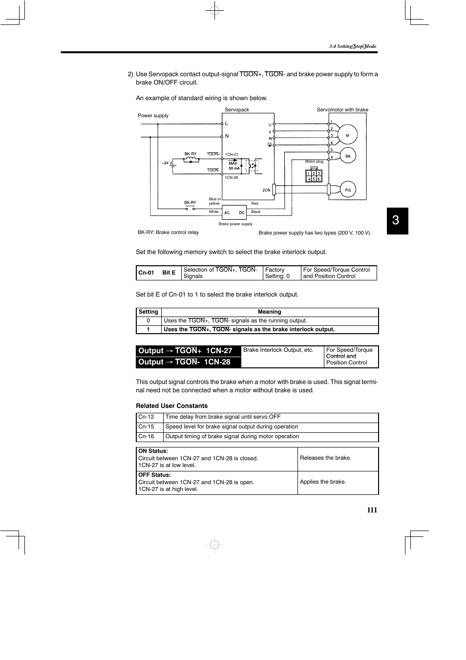 Output → tgon+ 1cn-27, Output → tgon- 1cn-28 | Yaskawa DR2 Sigma Servo User Manual | Page 124 / 513