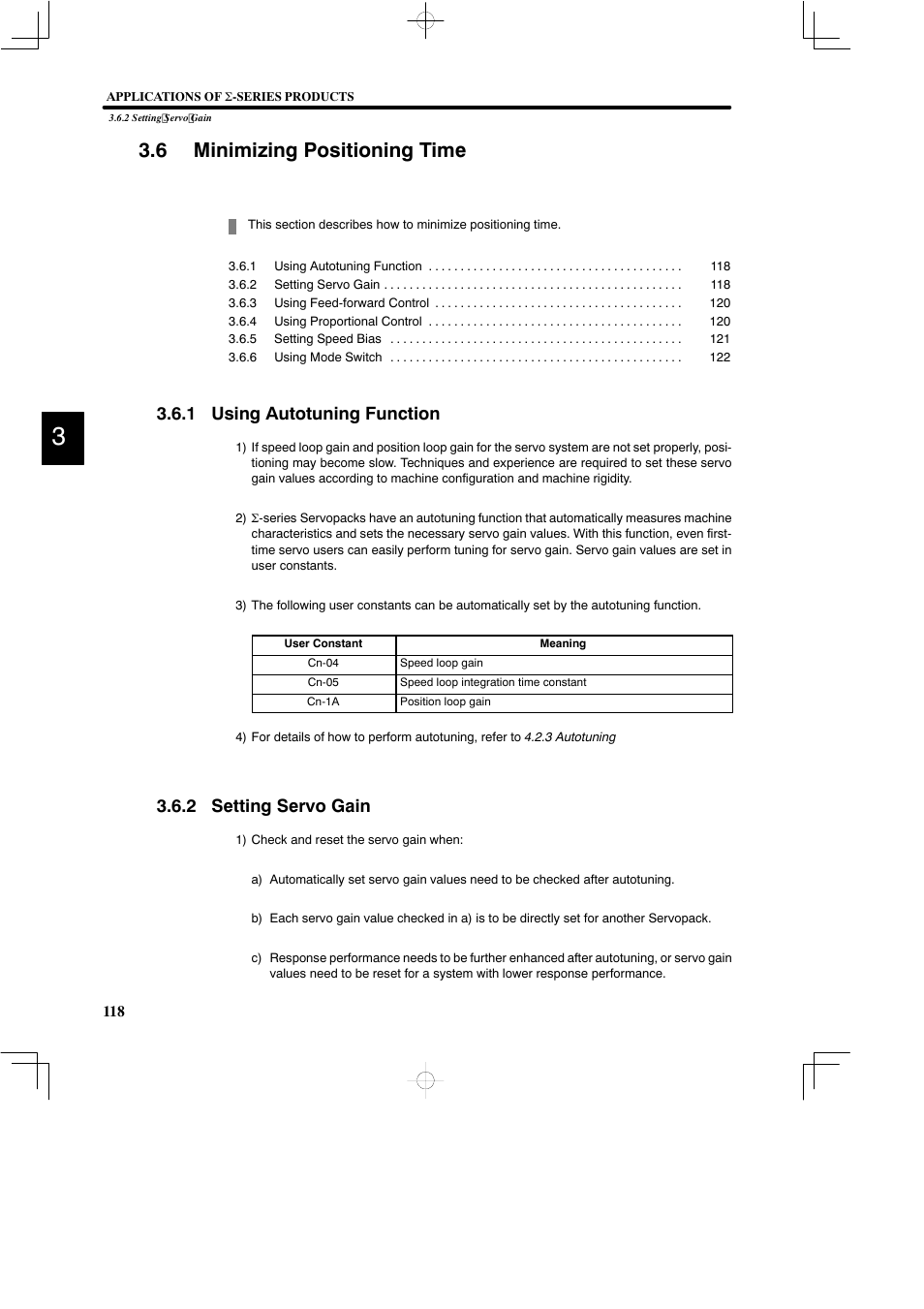 6 minimizing positioning time, 1 using autotuning function, 2 setting servo gain | Yaskawa DR2 Sigma Servo User Manual | Page 131 / 513