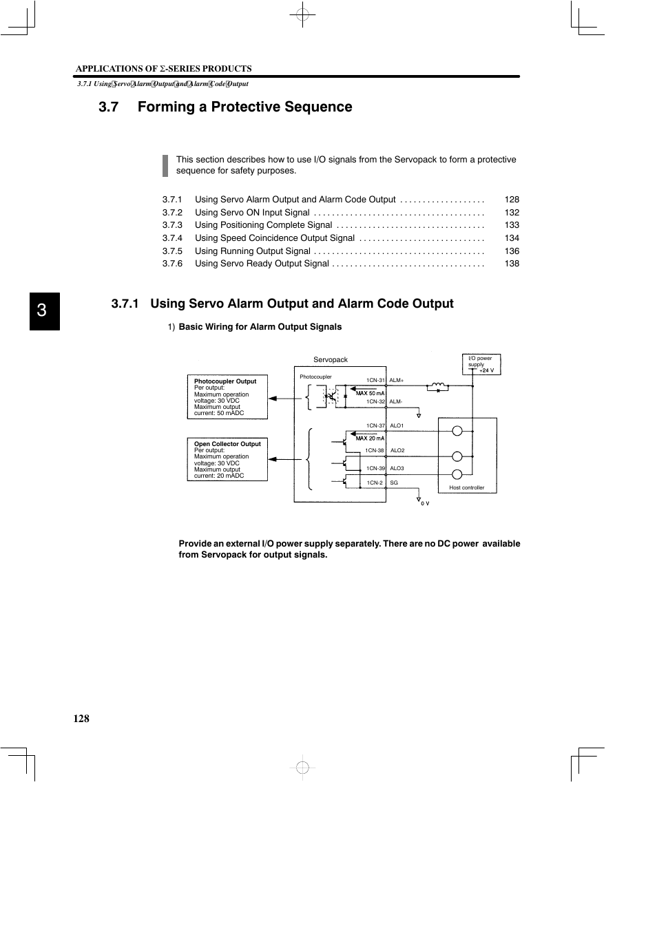 7 forming a protective sequence, 1 using servo alarm output and alarm code output | Yaskawa DR2 Sigma Servo User Manual | Page 141 / 513